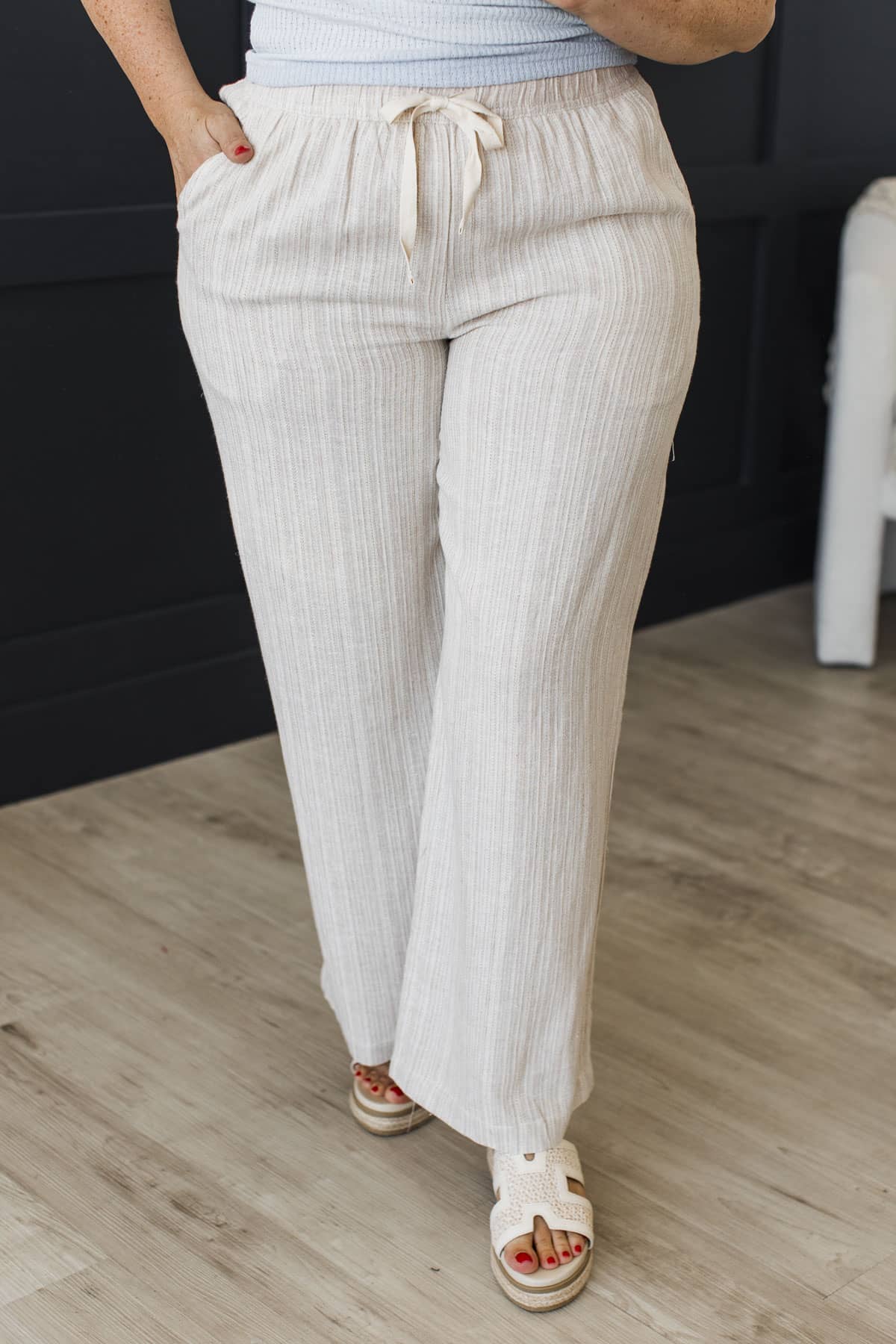 Cool Comfort Drawstring Linen Pants- Natural - Image 4
