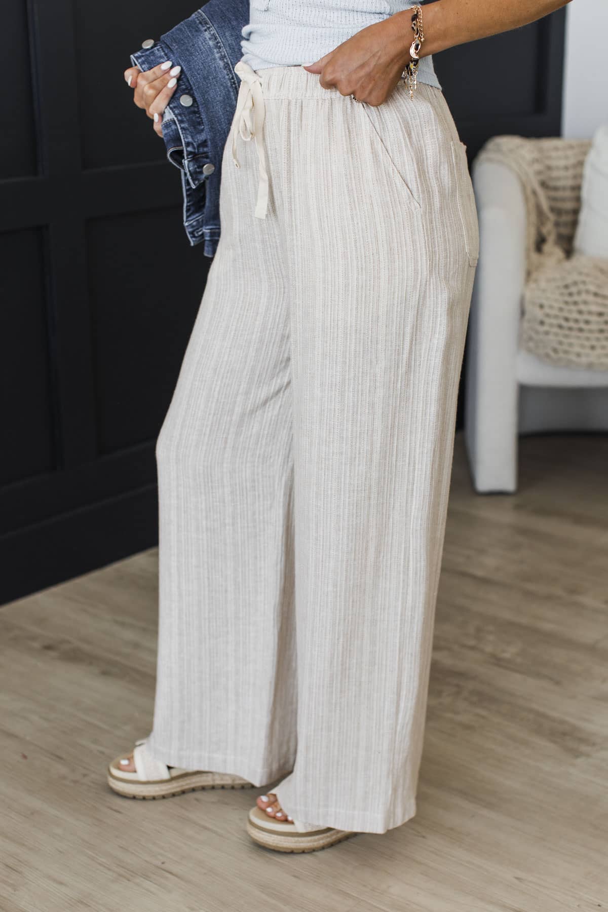 Cool Comfort Drawstring Linen Pants- Natural - Image 5