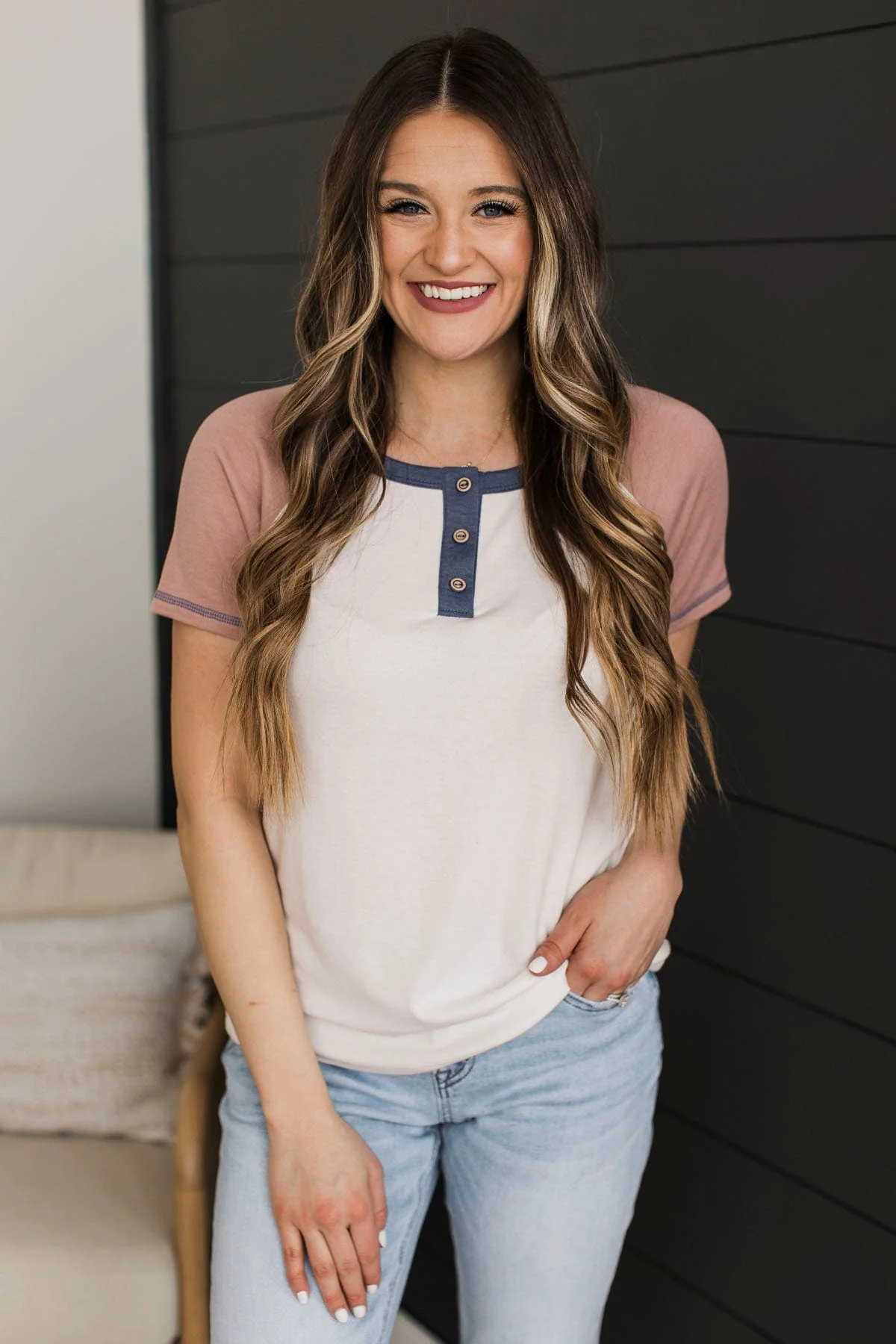 Cool Composure Color Block Top- Ivory & Rose - Image 3