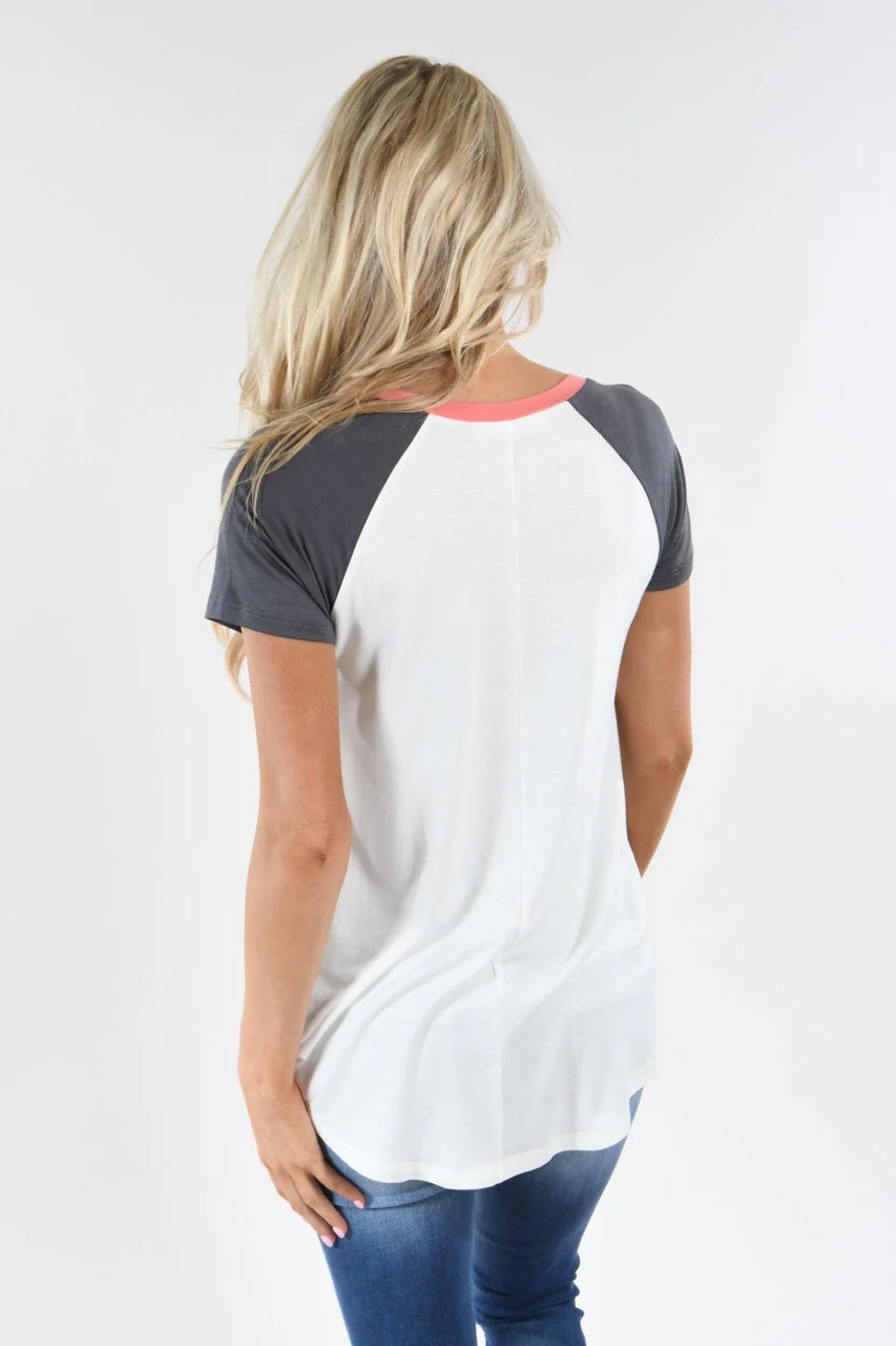 Coral and Grey Collar Top - Image 6