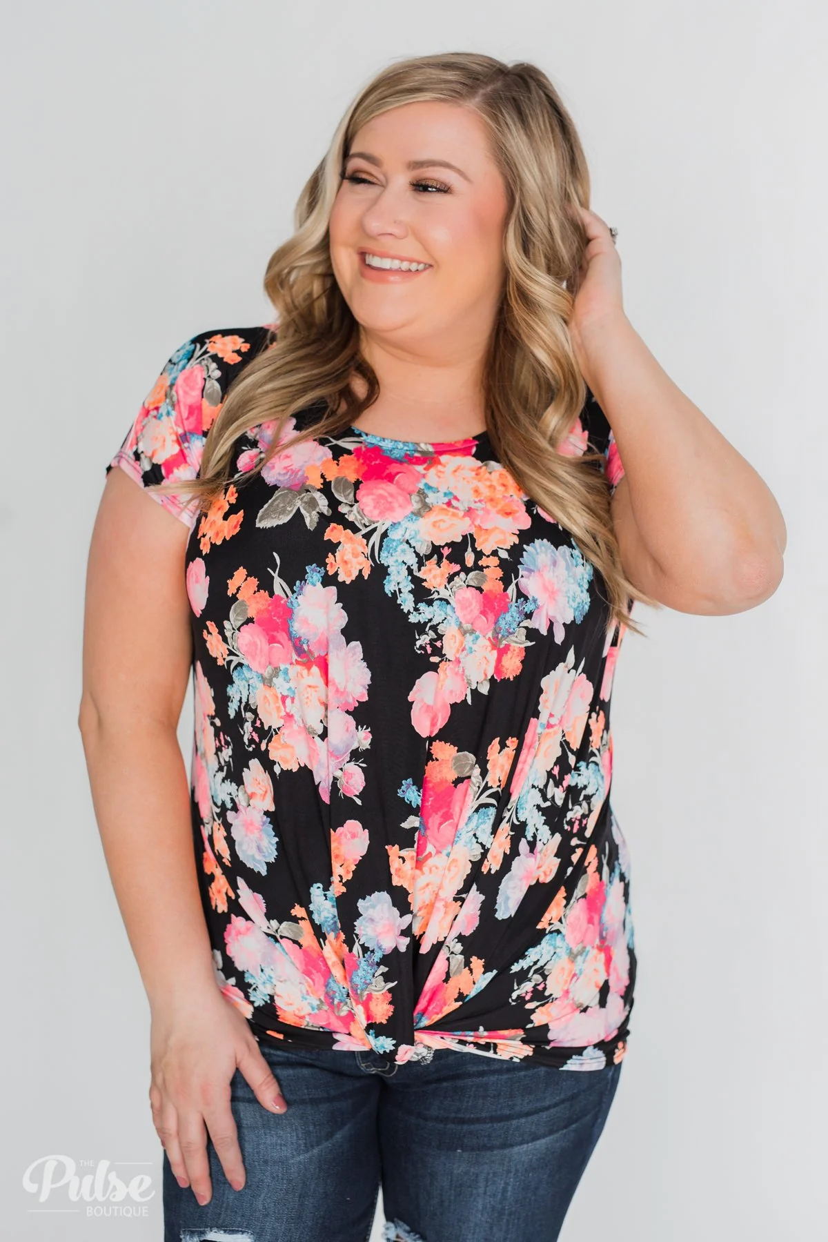 Coral Floral Knot Top- Black - Image 10
