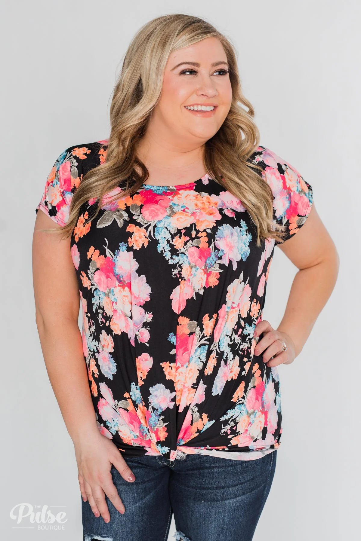 Coral Floral Knot Top- Black - Image 11
