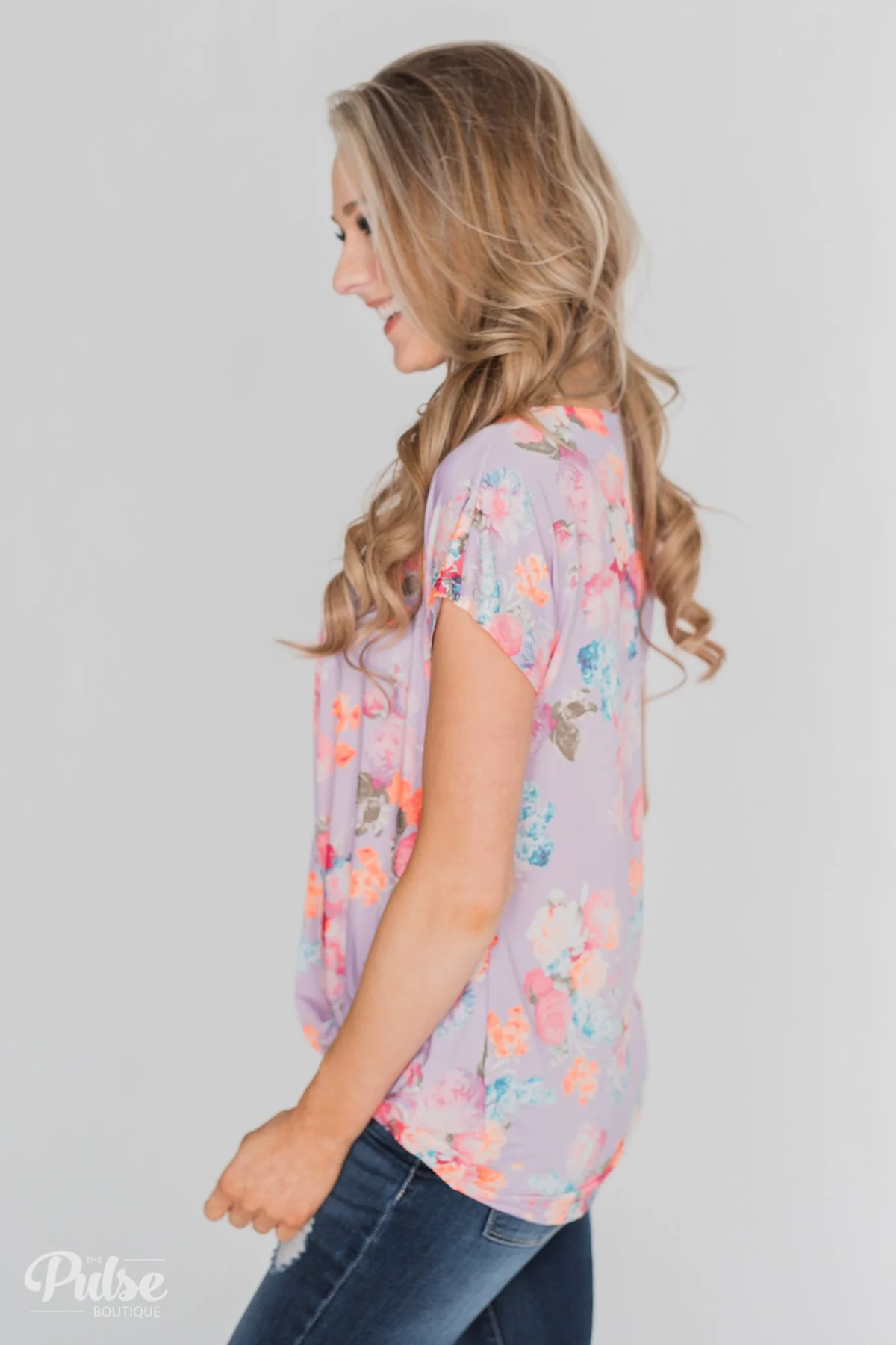 Coral Floral Knot Top- Lilac - Image 12