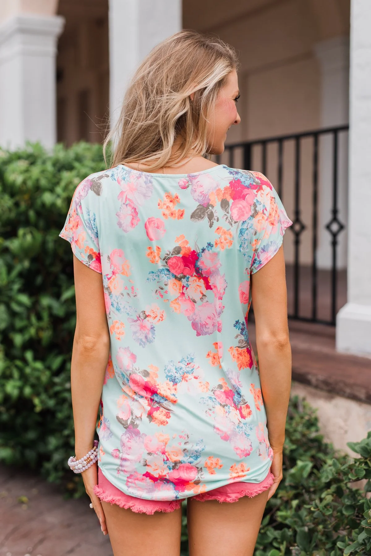 Coral Floral Knot Top- Mint - Image 8
