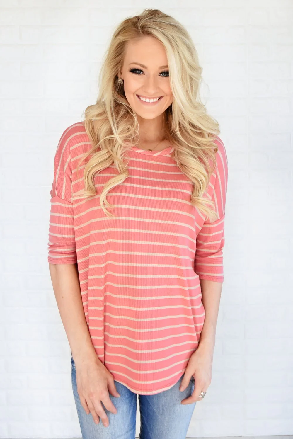 Coral & Tan Striped Top - Image 3
