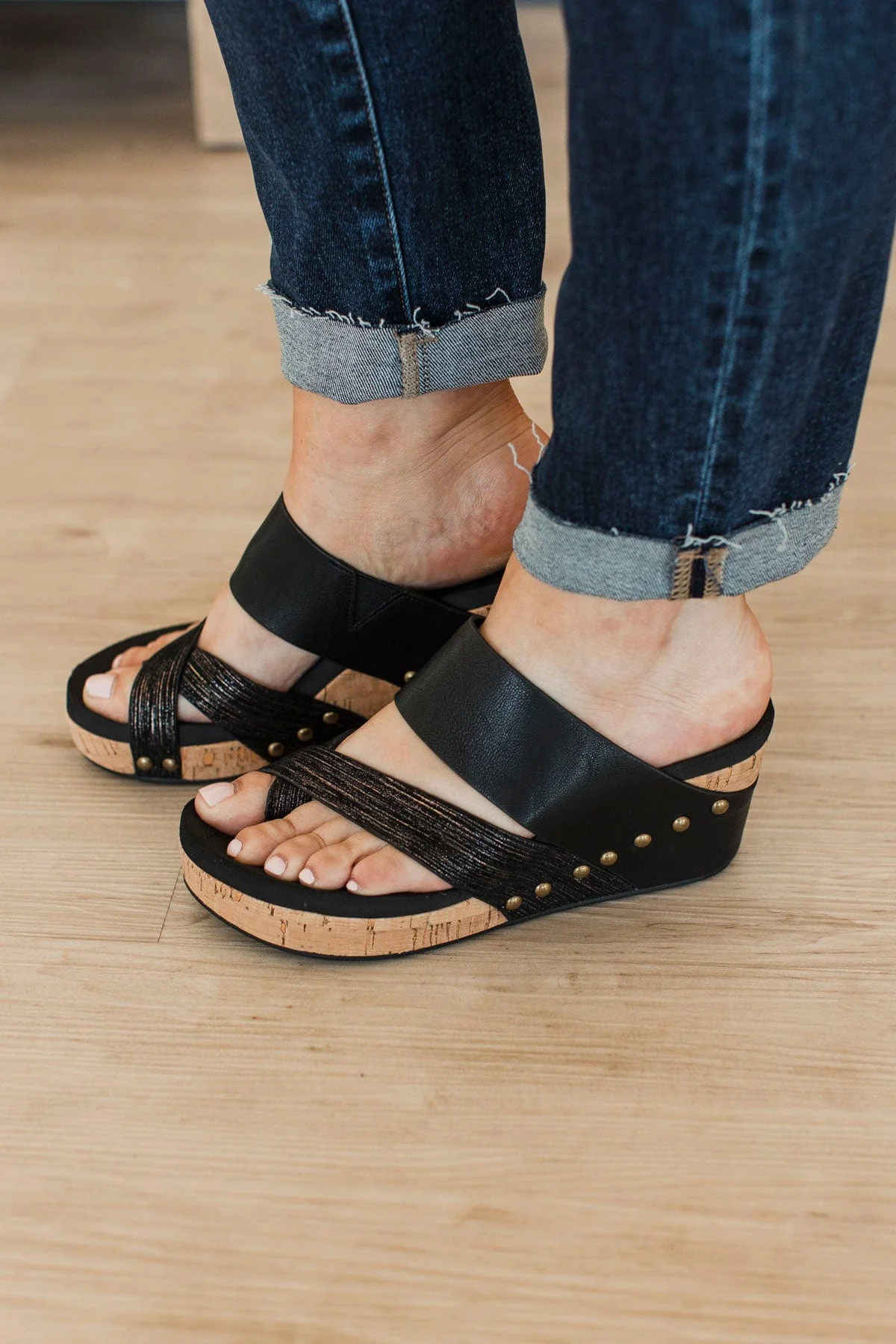 Corky's Bashful Wedge Sandals- Black - Image 2