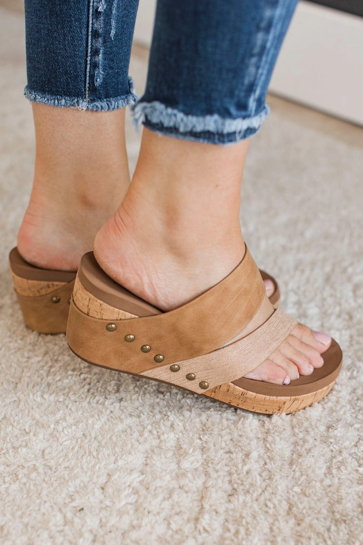 Corky's Bashful Wedge Sandals- Caramel - Image 2