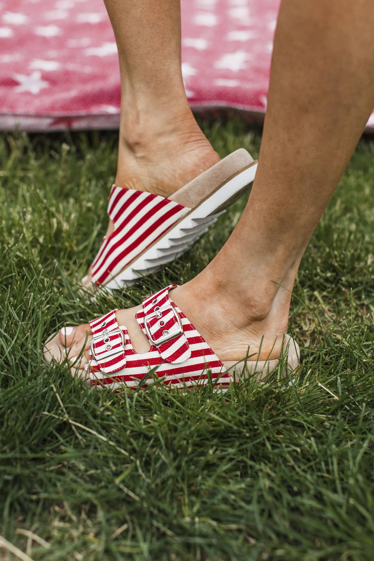 Corky's Dash Sandals- Red Natural Stripe - Image 3