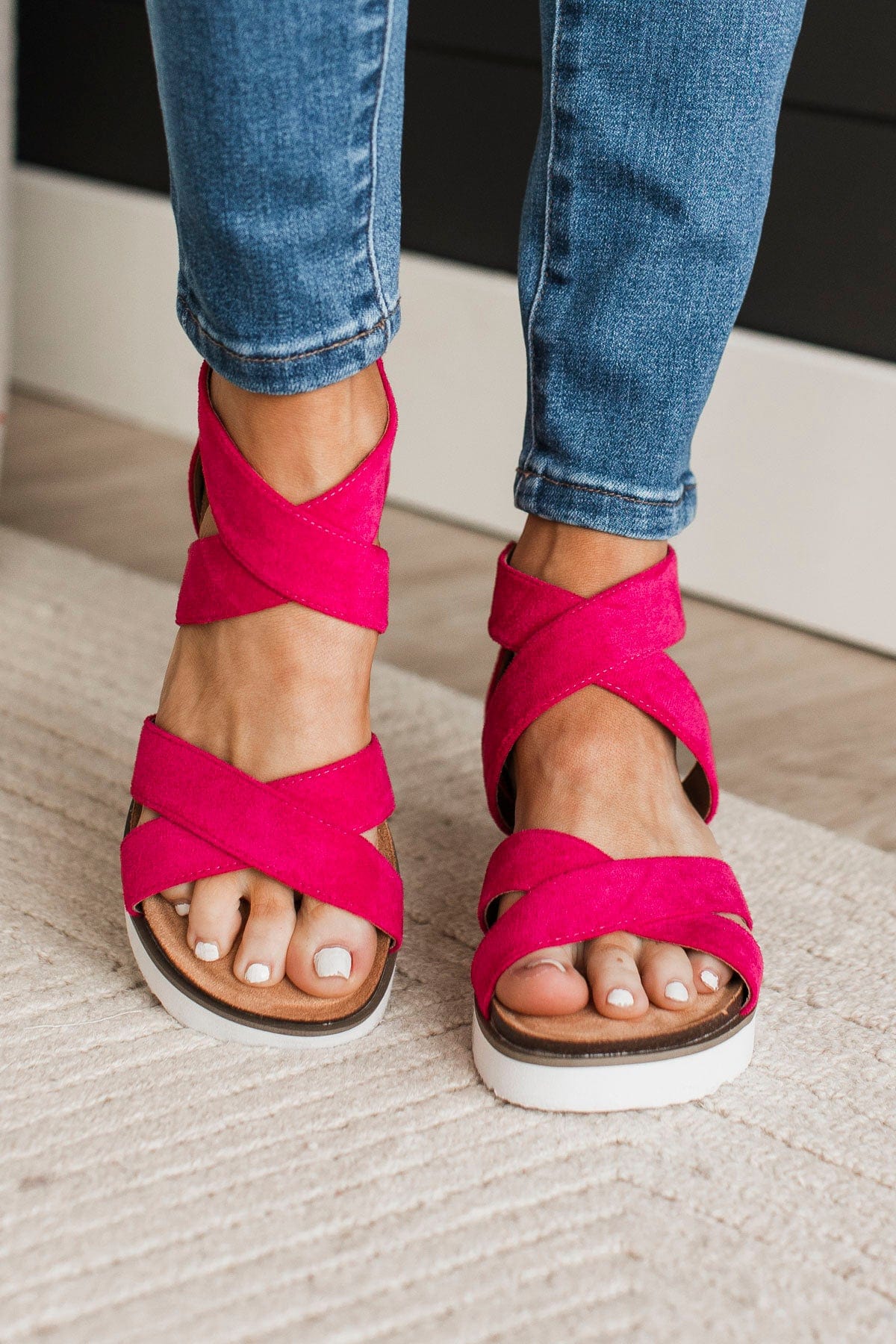 Corky's Double Dutch Wedge Sandals- Fuchsia - Image 2
