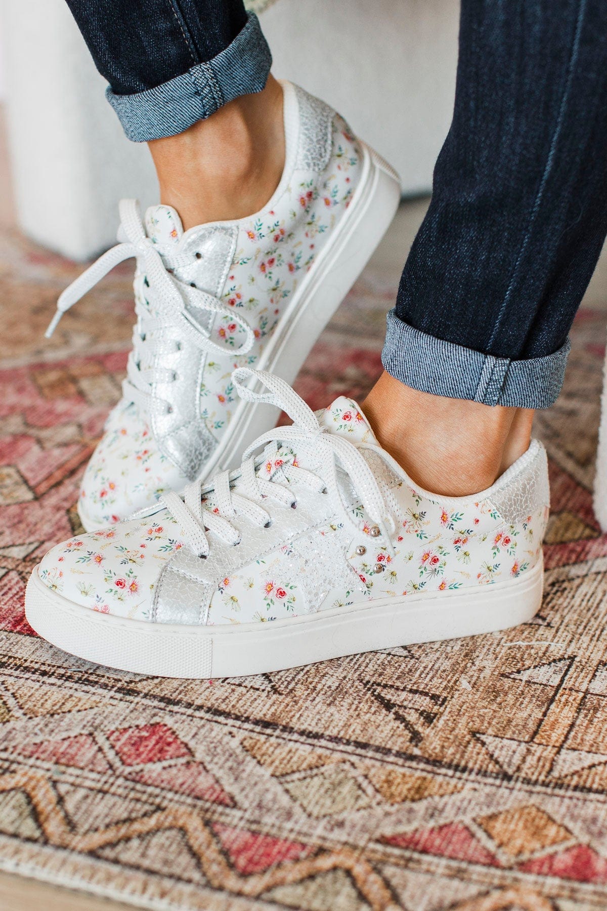 Corky's Supernova Sneakers- White Ditsy Flower - Image 2