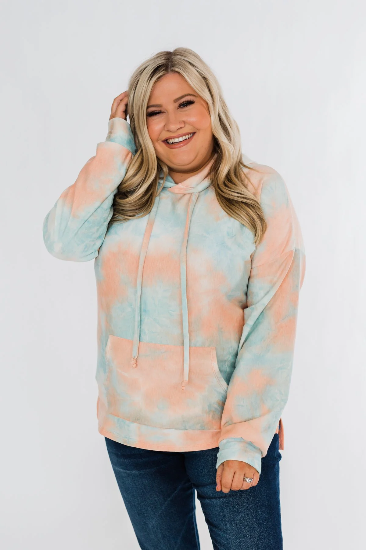Cotton Candy Dreams Tie Dye Hoodie- Peach & Blue - Image 3