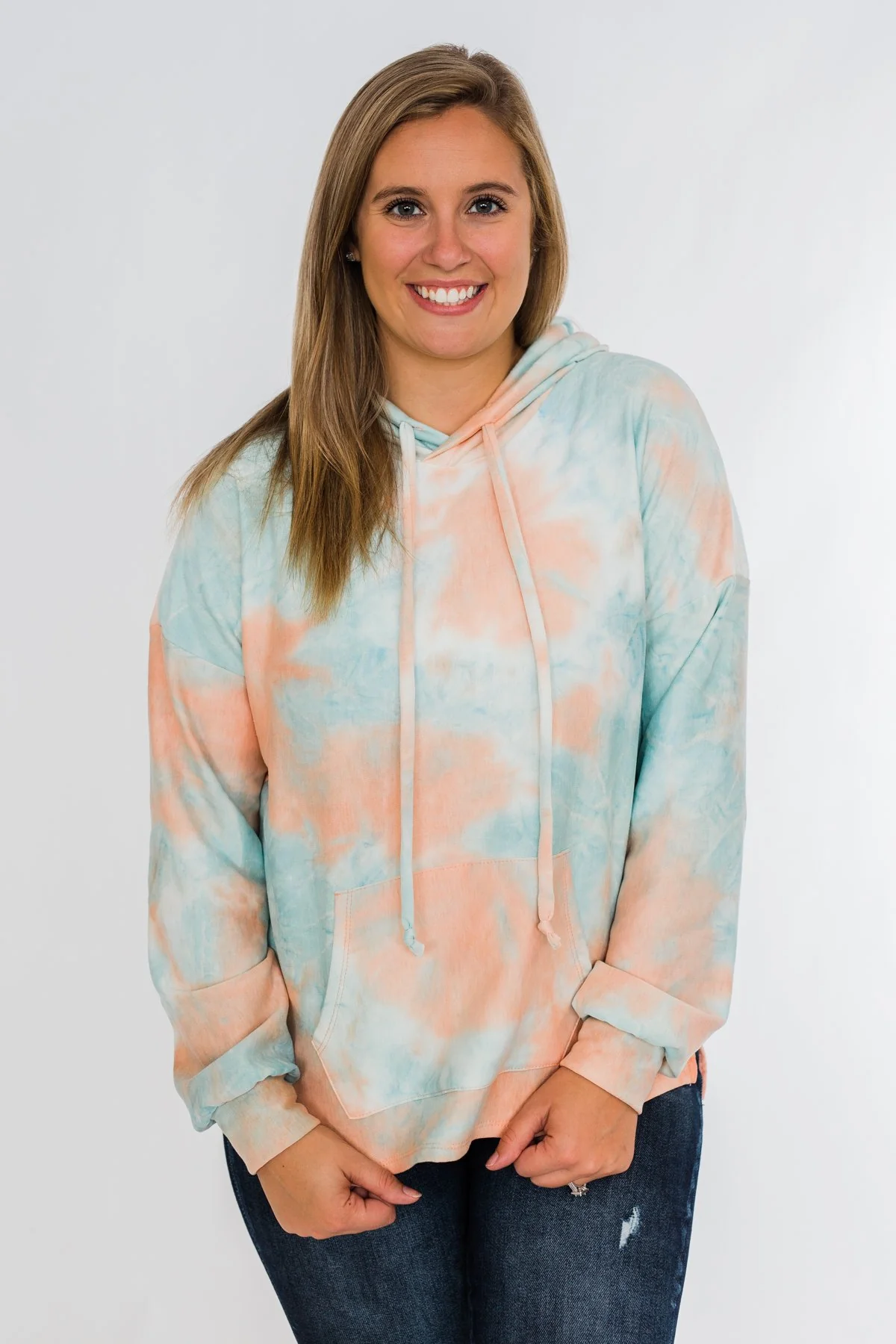 Cotton Candy Dreams Tie Dye Hoodie- Peach & Blue - Image 4