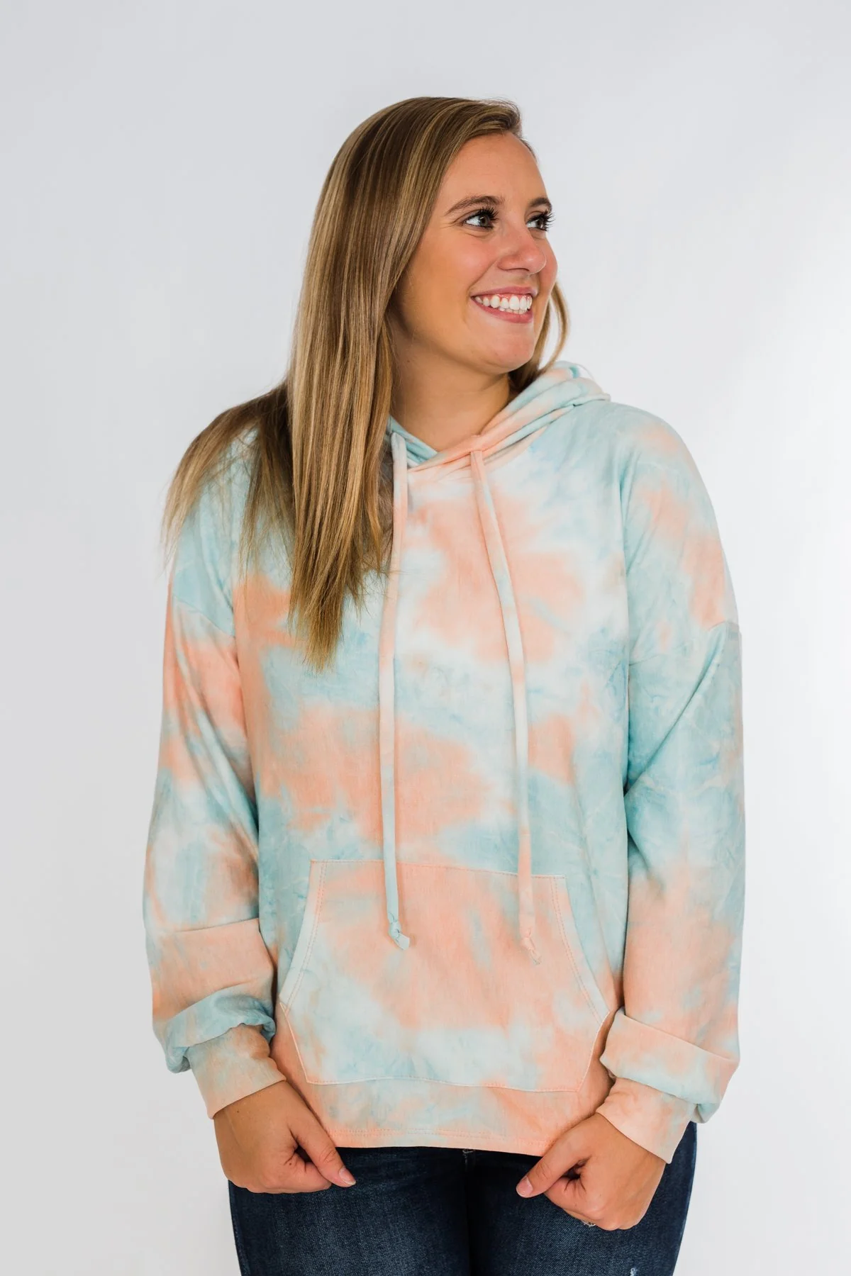Cotton Candy Dreams Tie Dye Hoodie- Peach & Blue - Image 5