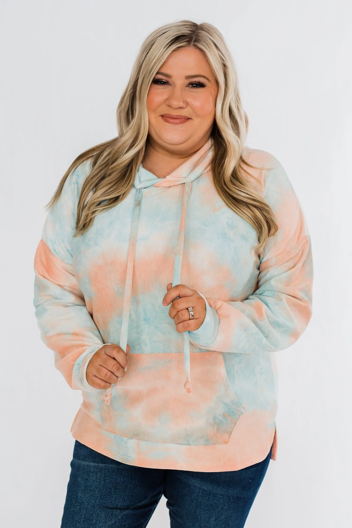 Cotton Candy Dreams Tie Dye Hoodie- Peach & Blue - Image 7