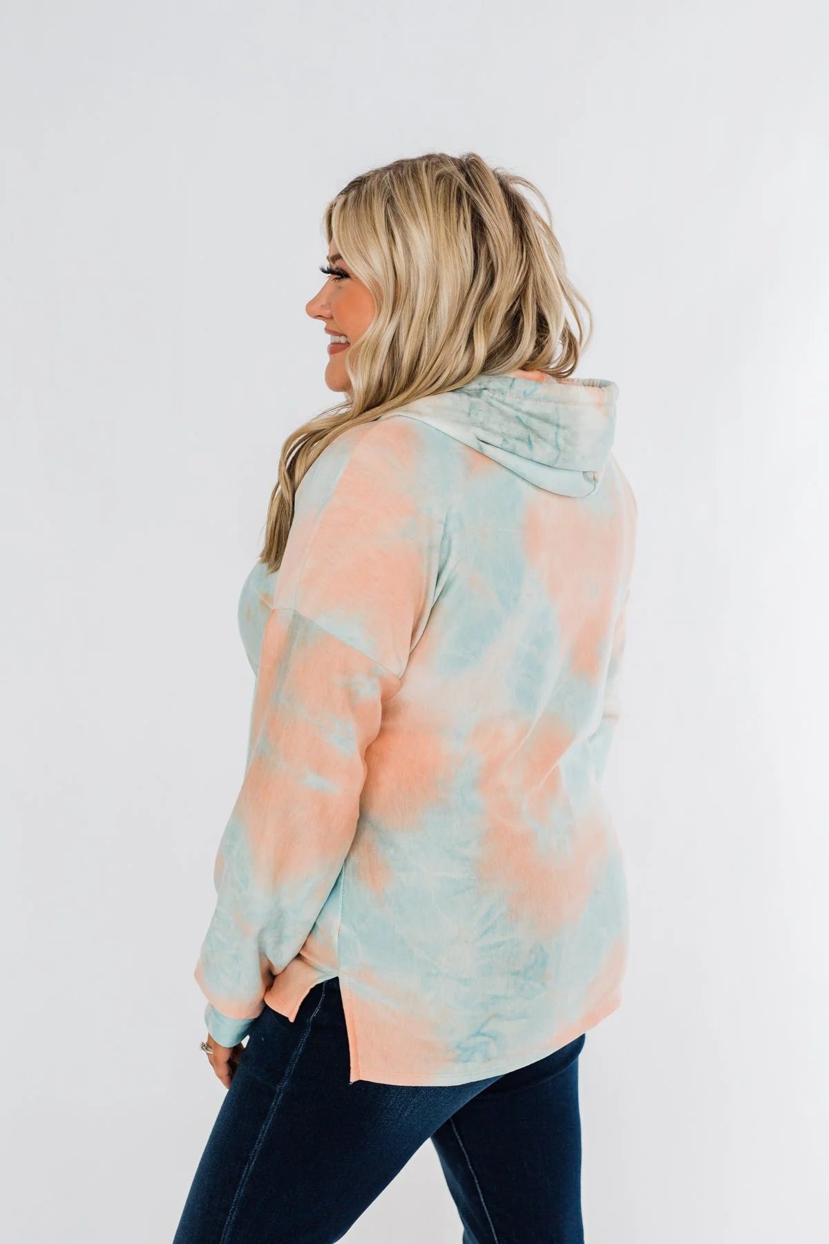 Cotton Candy Dreams Tie Dye Hoodie- Peach & Blue - Image 9
