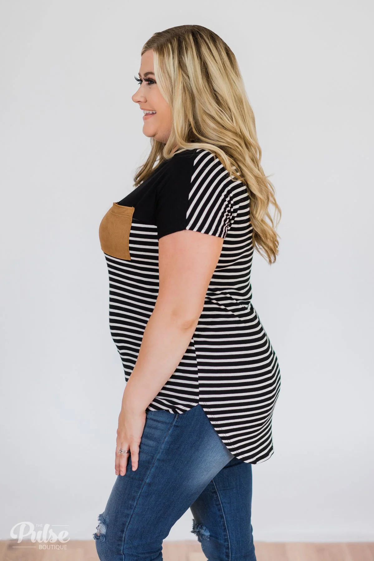 Could It Be Suede Pocket Top- Black - Image 6