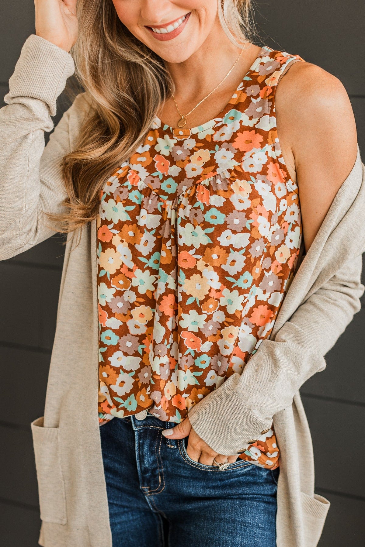 Couldn't Be Happier Tank Top- Brown - Image 2