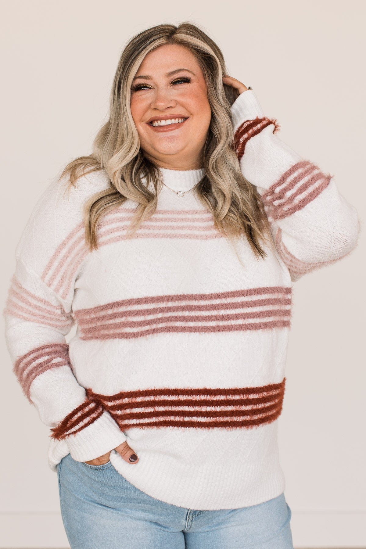Count Me In Striped Knit Sweater- Ivory - Image 2