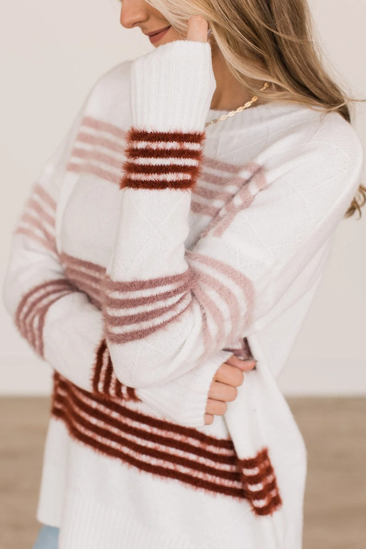 Count Me In Striped Knit Sweater- Ivory - Image 3