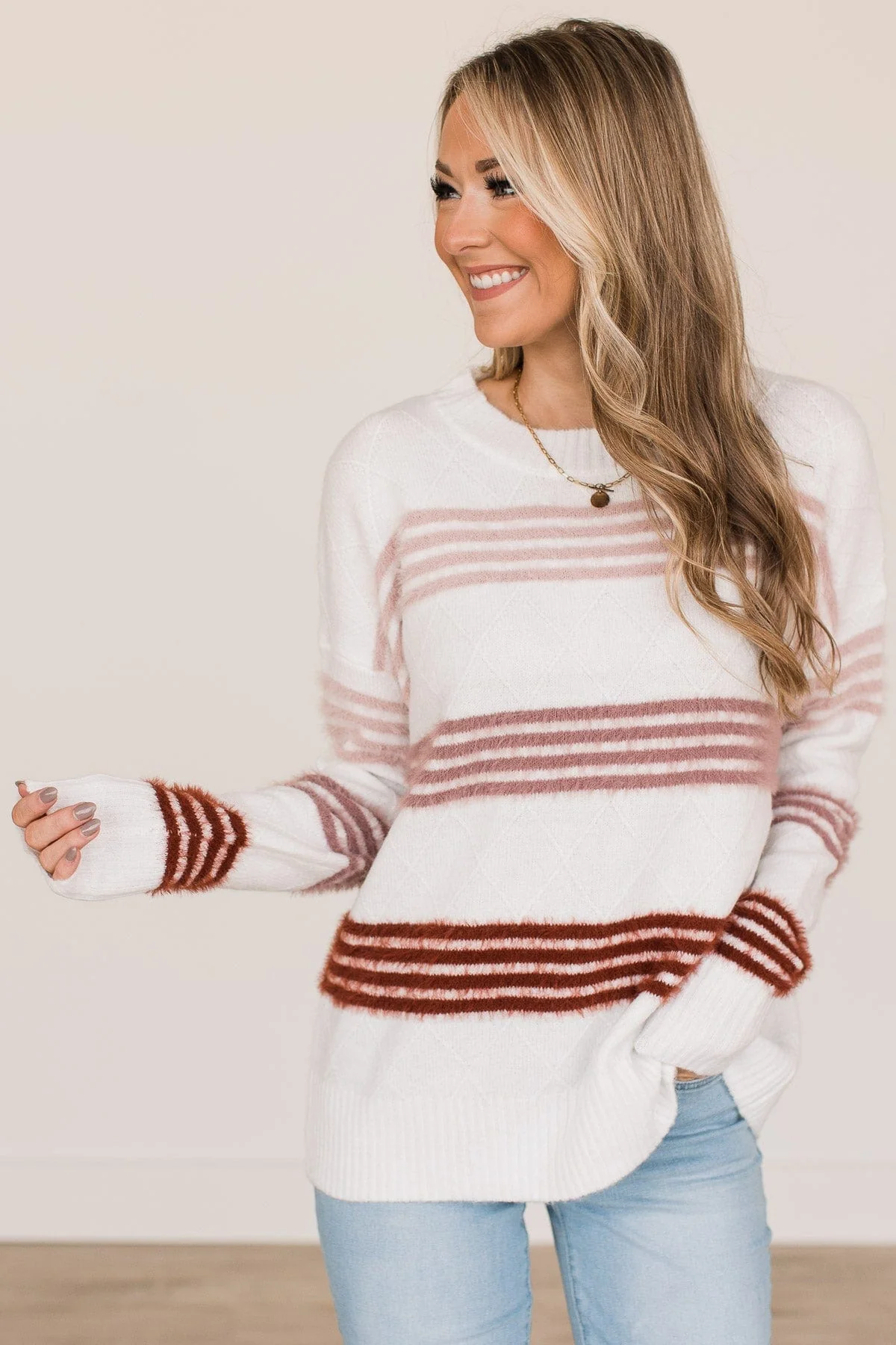 Count Me In Striped Knit Sweater- Ivory - Image 5