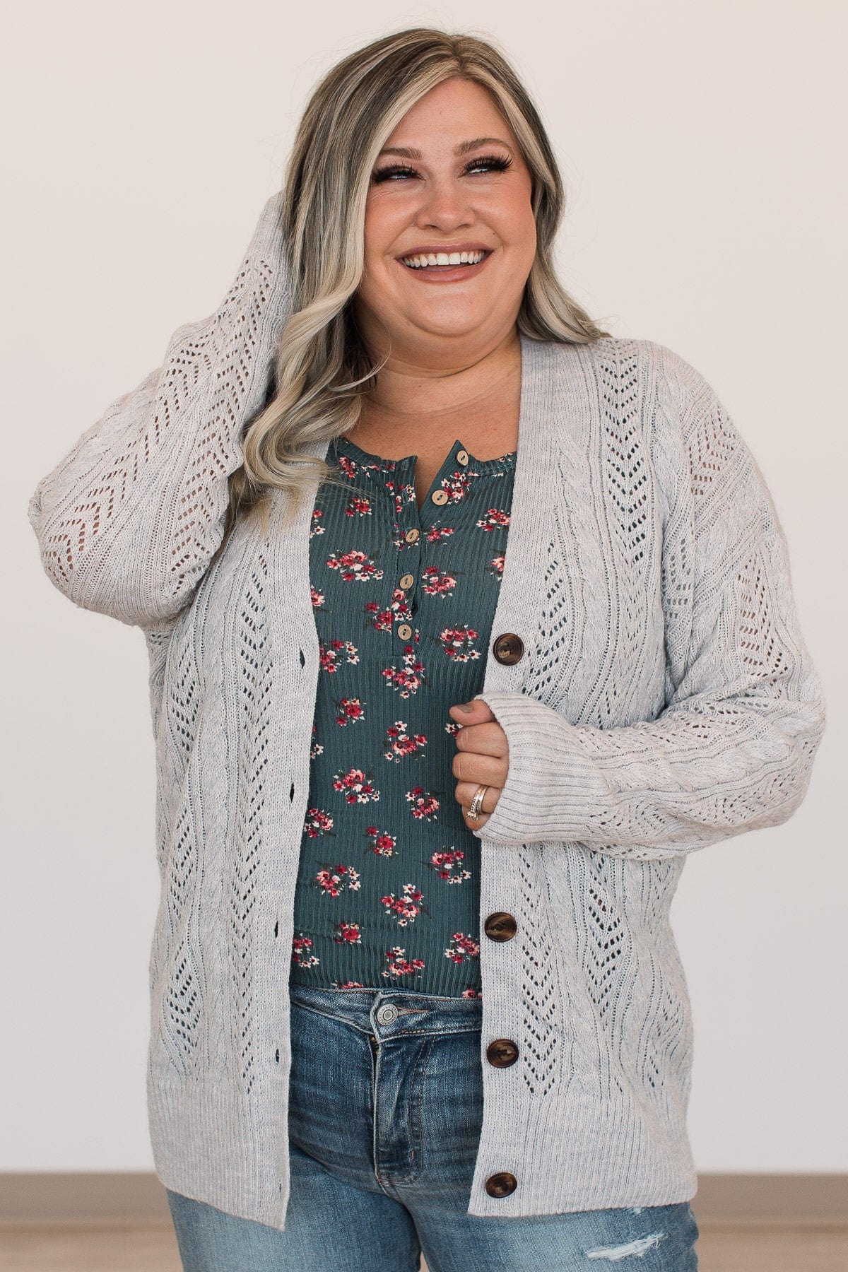 Count On Me Button Cardigan- Heather Grey - Image 2