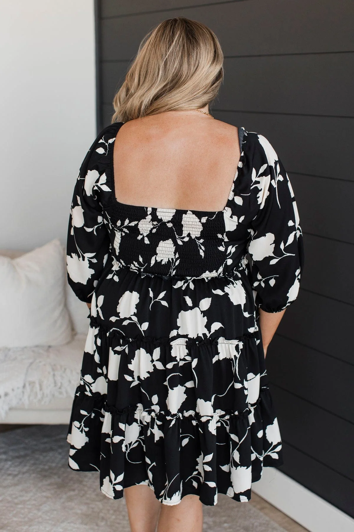 Counting Down The Minutes Floral Mini Dress- Black - Image 7