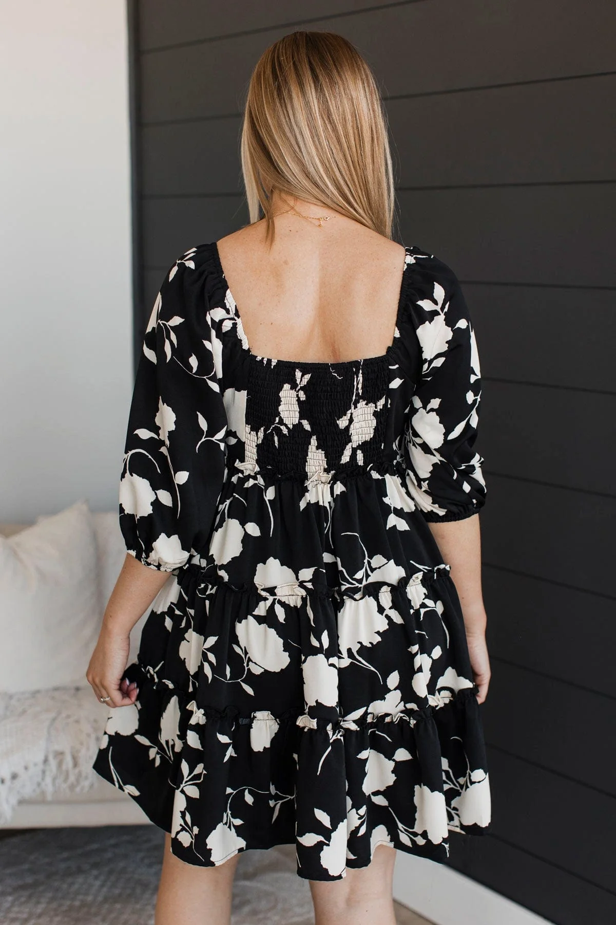 Counting Down The Minutes Floral Mini Dress- Black - Image 8