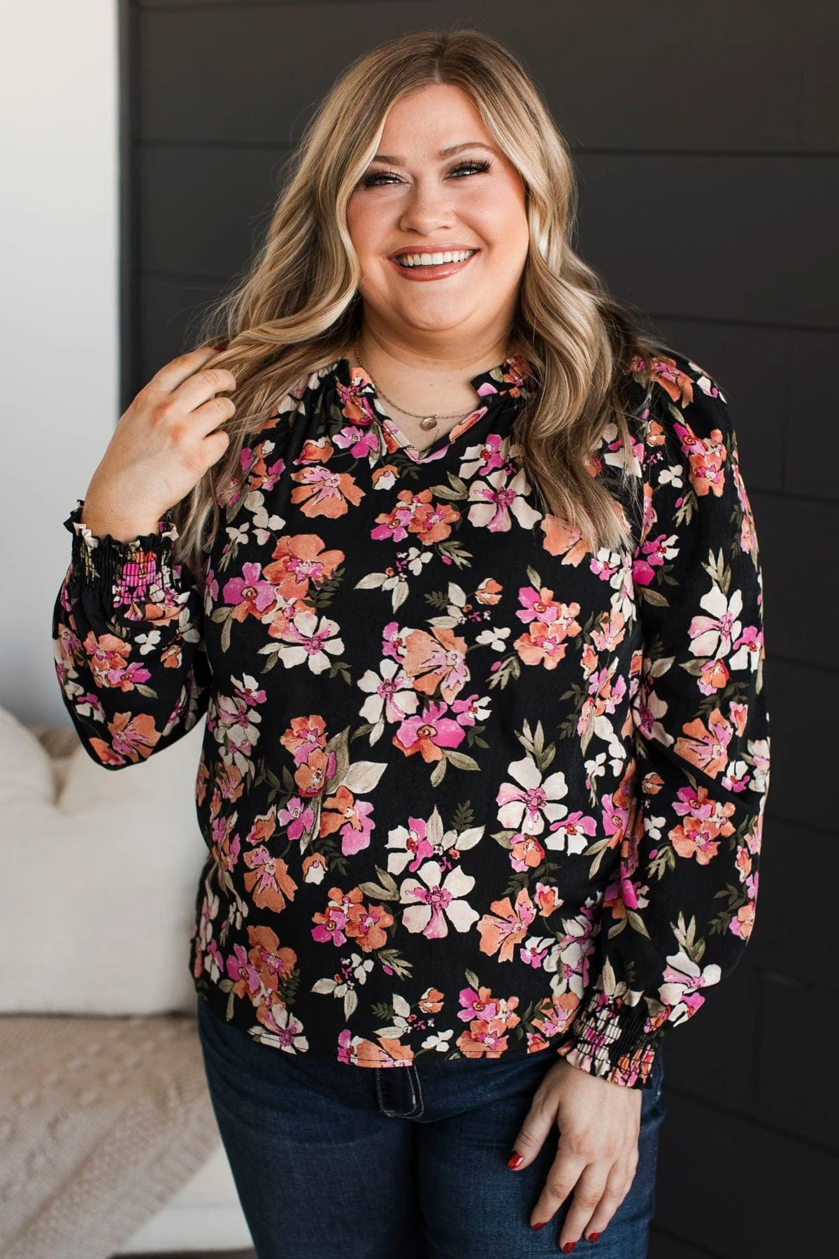 Counting On You Floral Blouse- Black - Image 3