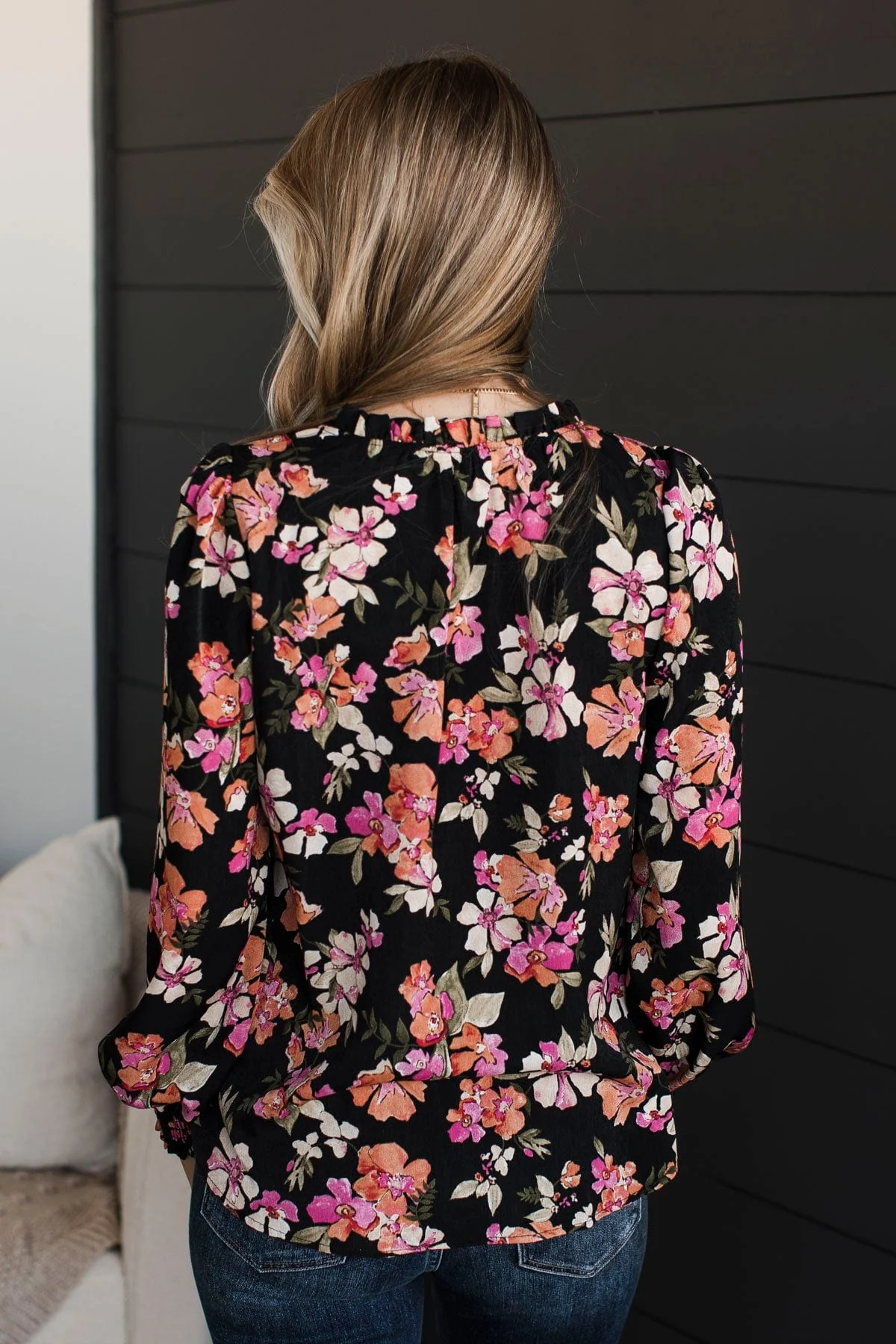 Counting On You Floral Blouse- Black - Image 8