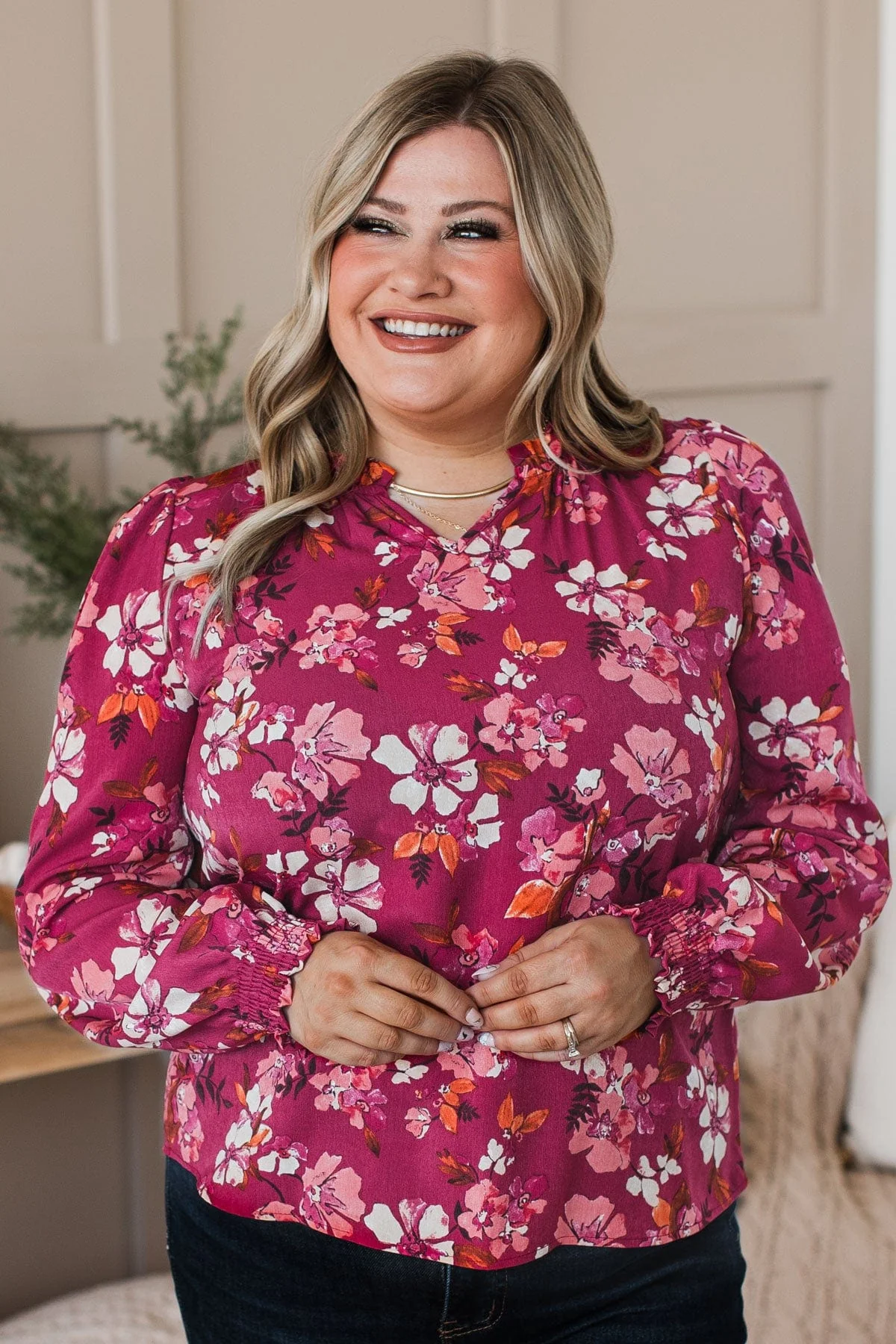 Counting On You Floral Blouse- Burgundy - Image 3