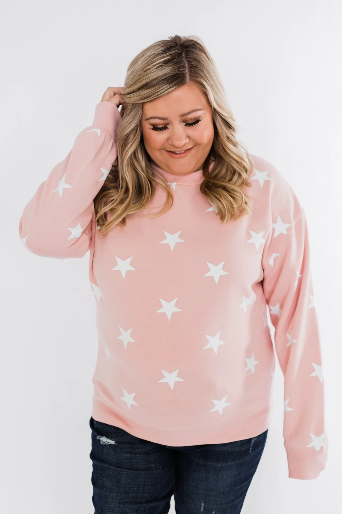 Counting The Stars Crew Neck Pullover- Light Pink - Image 3