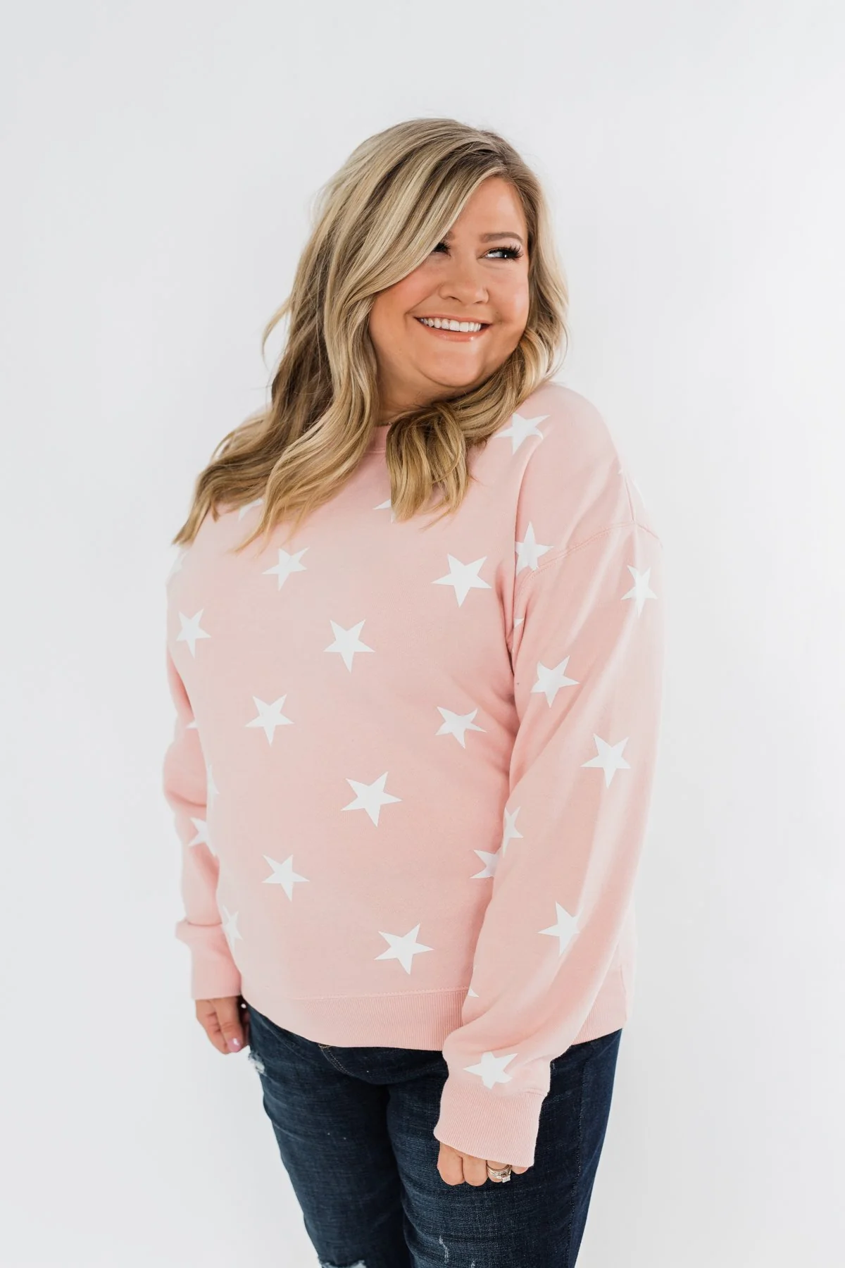 Counting The Stars Crew Neck Pullover- Light Pink - Image 5