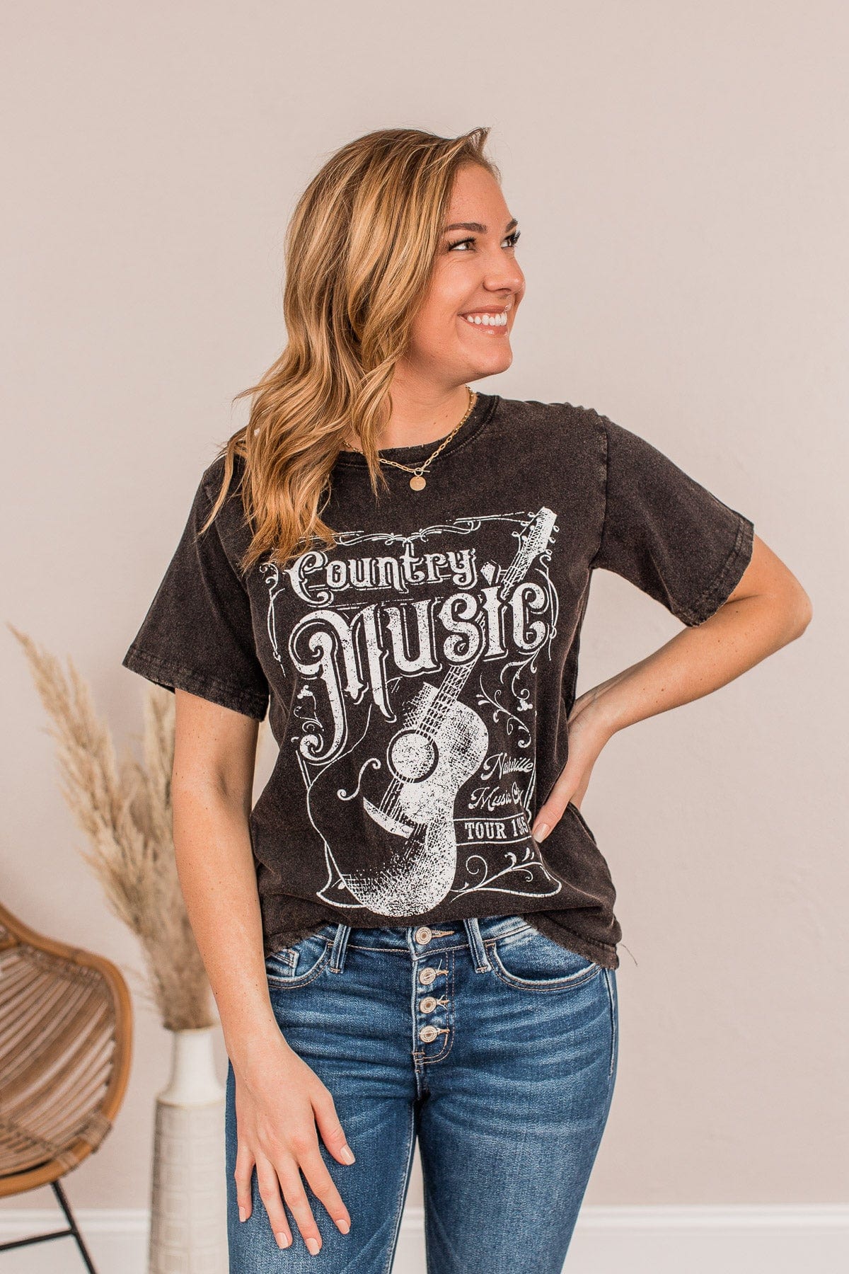 "Country Music" Graphic Tee- Charcoal - Image 3