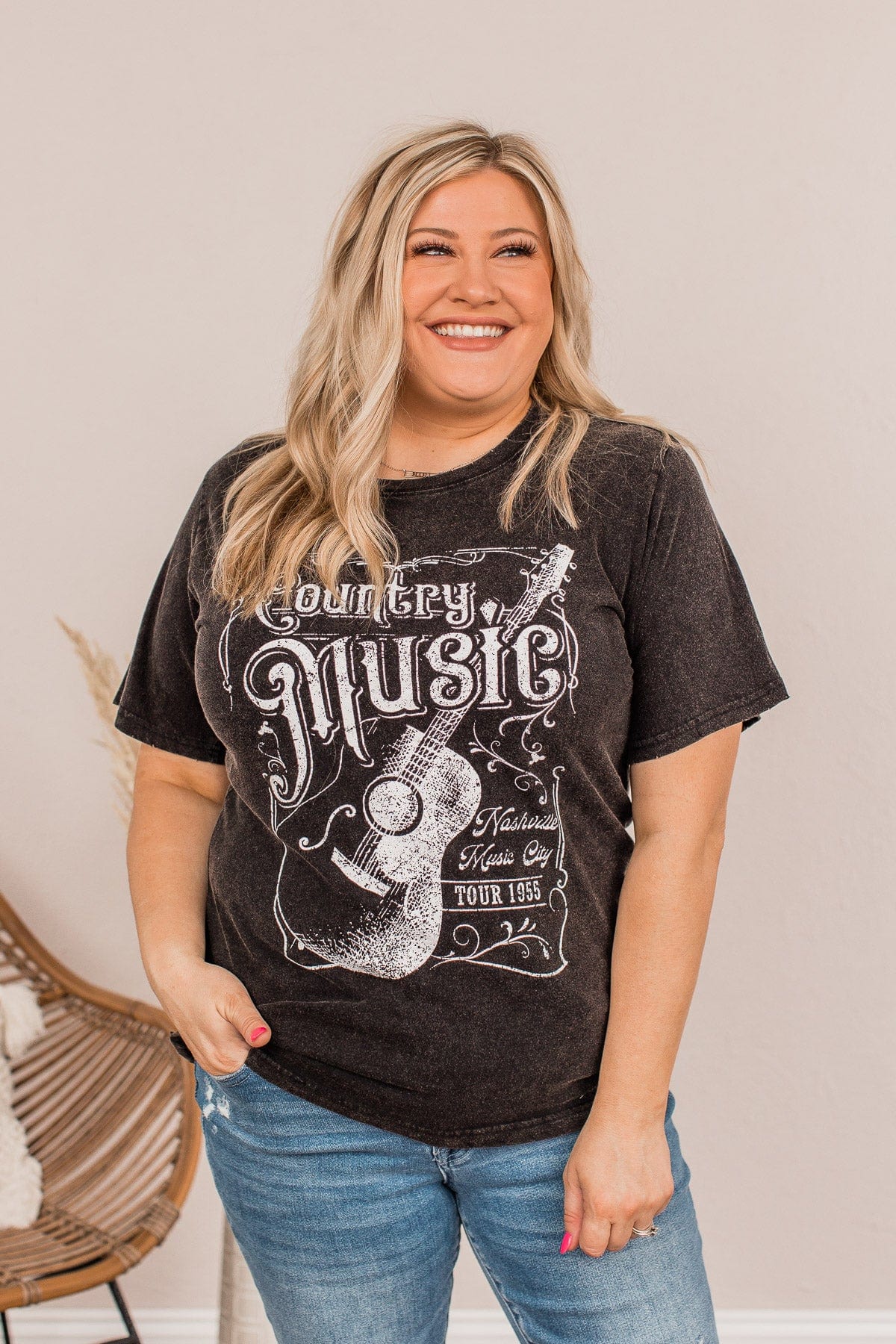 "Country Music" Graphic Tee- Charcoal - Image 4
