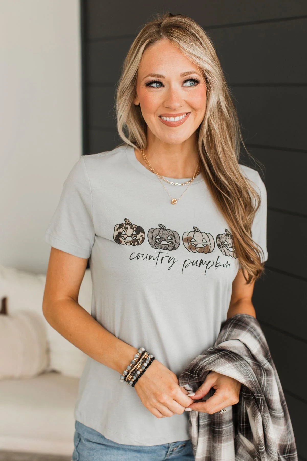 "Country Pumpkin" Graphic Tee- Grey - Image 4