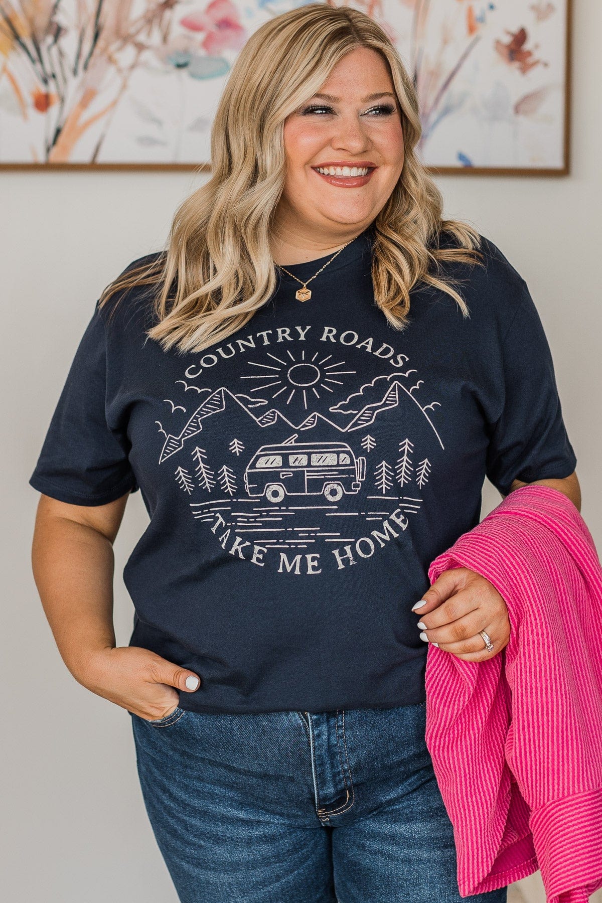 "Country Roads" Graphic Tee- Dark Navy - Image 4