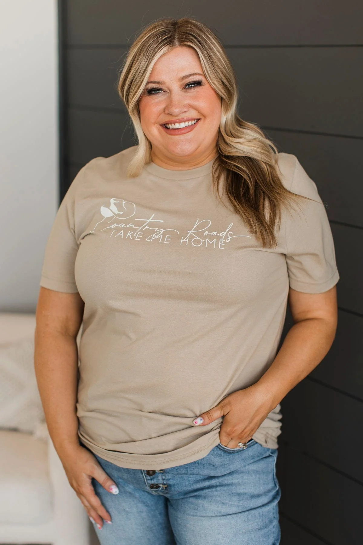 "Country Roads Take Me Home" Graphic Tee- Beige - Image 2