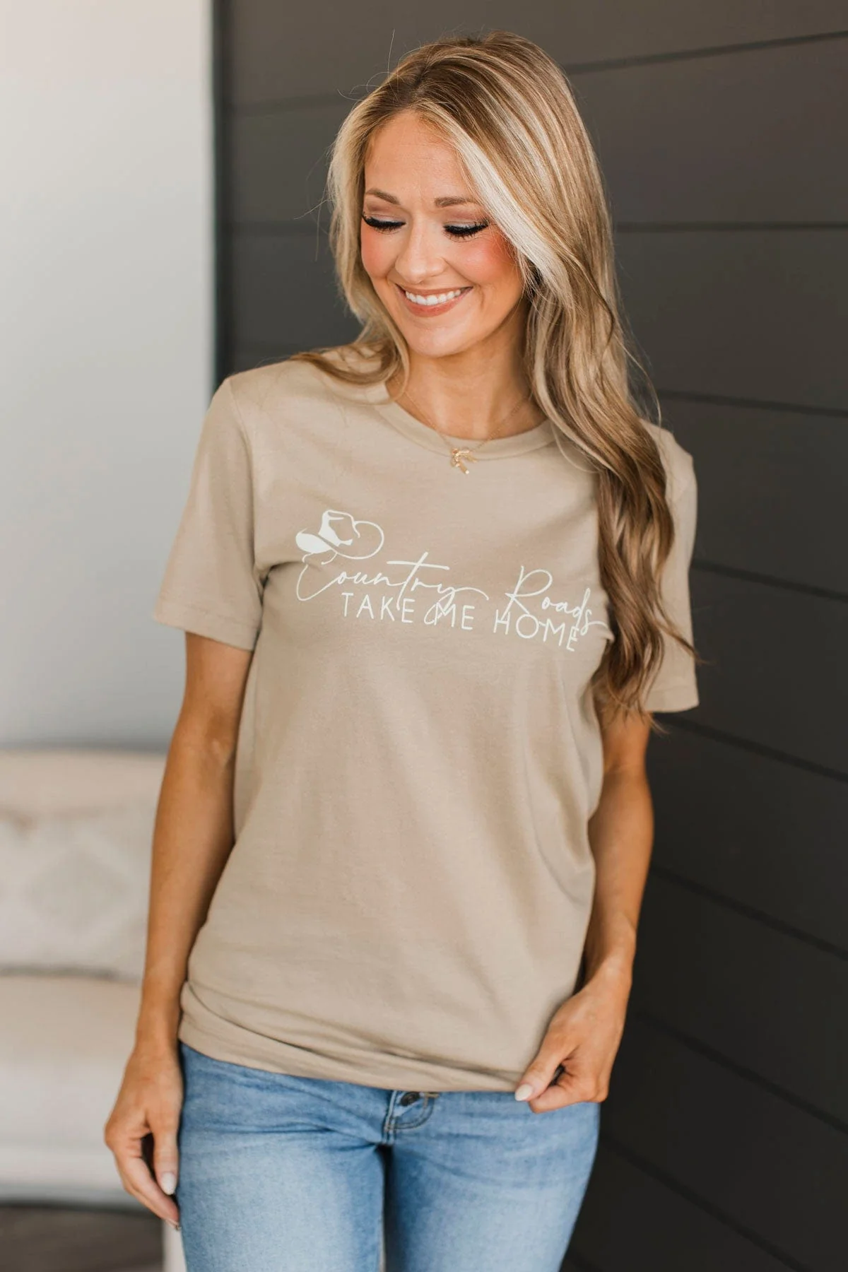 "Country Roads Take Me Home" Graphic Tee- Beige - Image 3