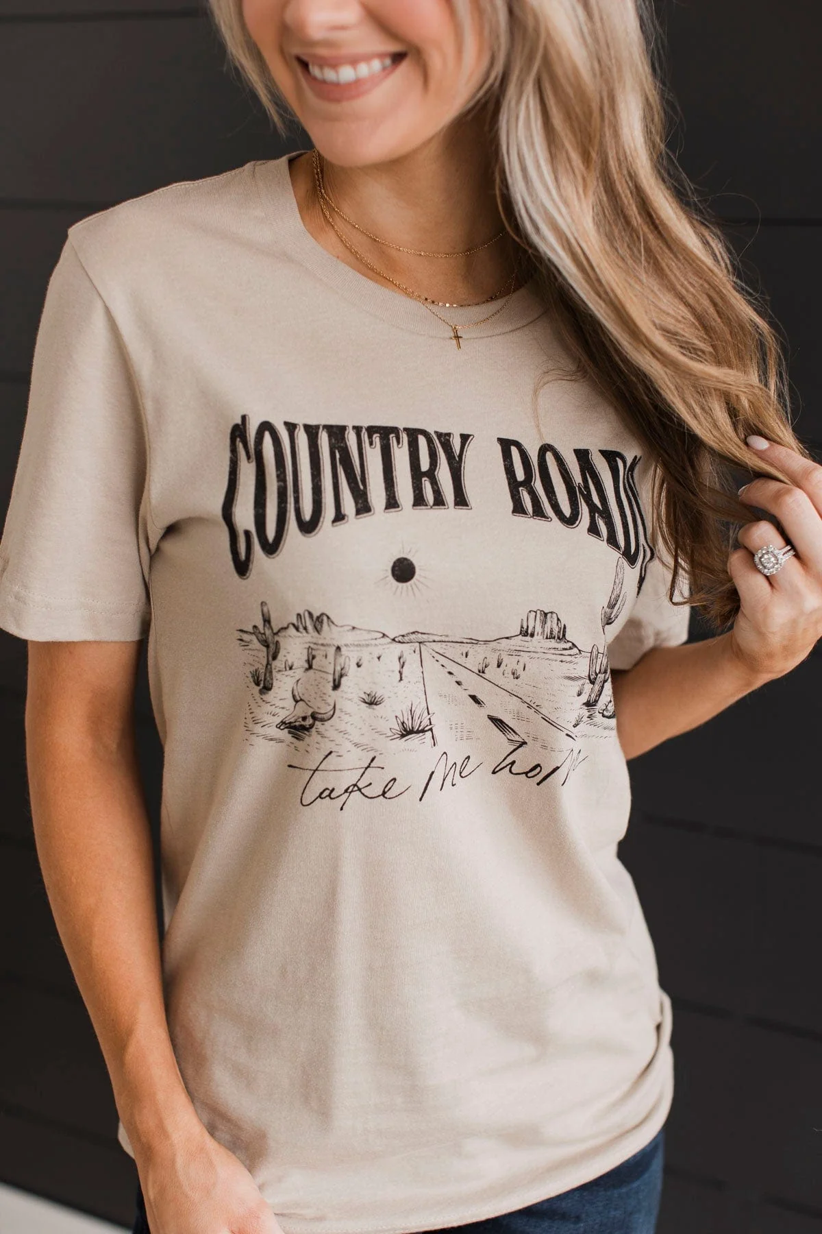 "Country Roads Take Me Home" Graphic Tee- Tan - Image 2
