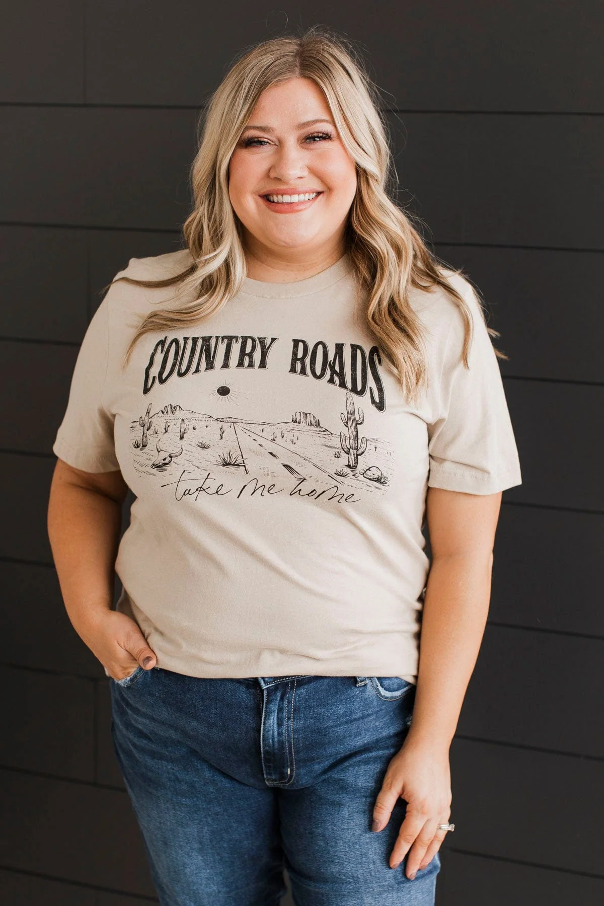"Country Roads Take Me Home" Graphic Tee- Tan - Image 3