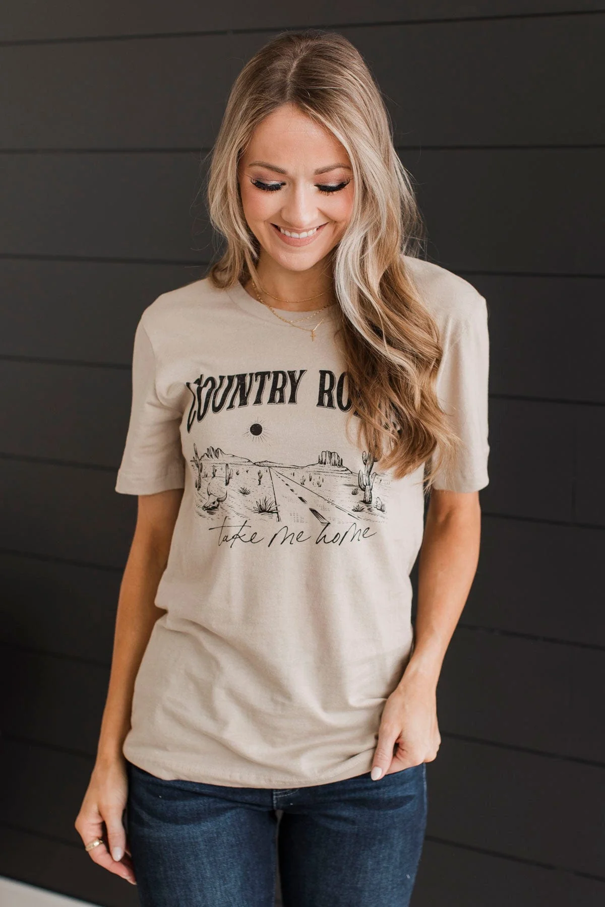 "Country Roads Take Me Home" Graphic Tee- Tan - Image 4