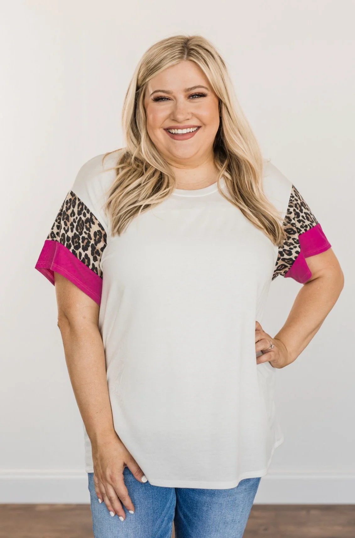 Courageous Hope Color Block Top- Ivory, Leopard & Pink - Image 4