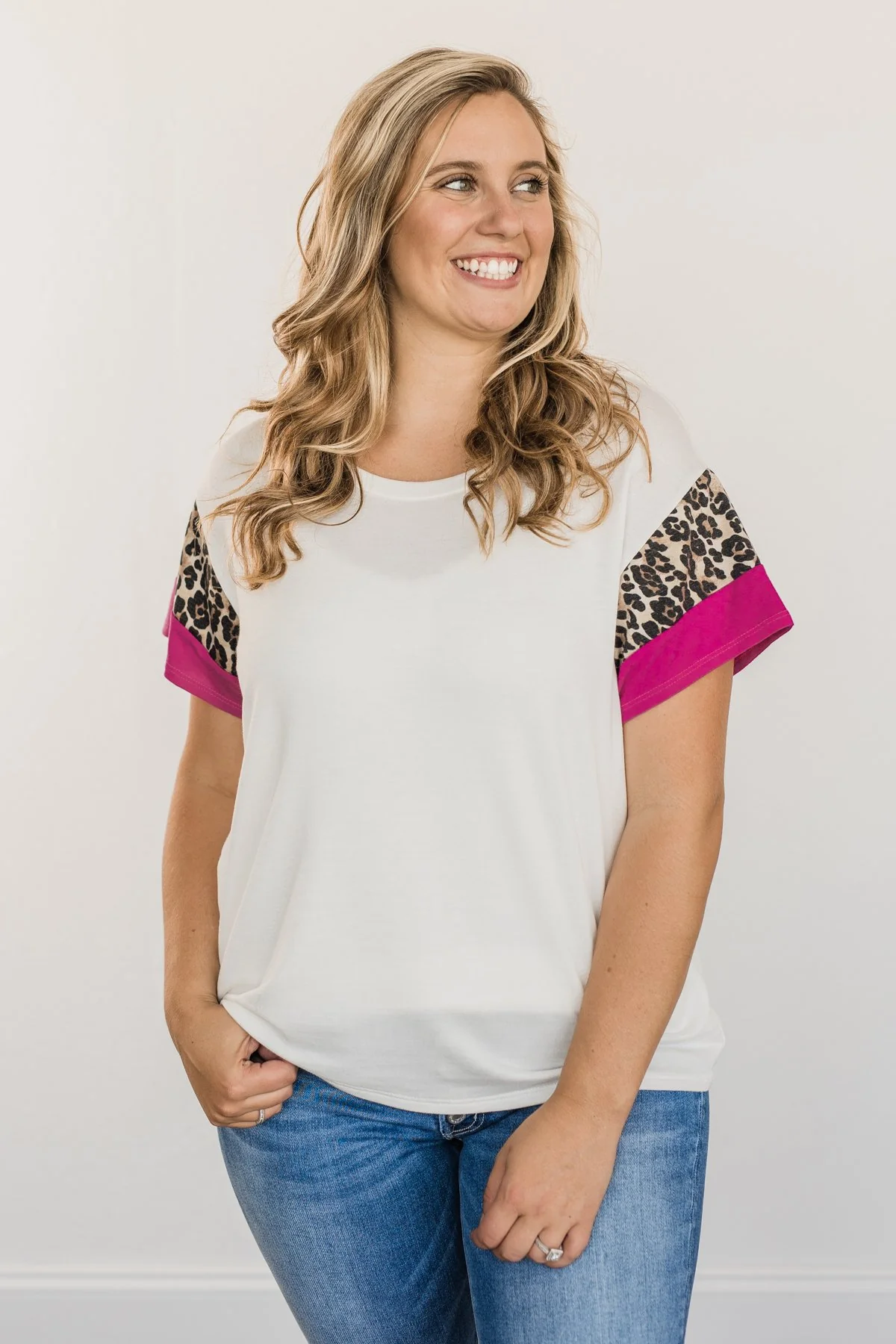 Courageous Hope Color Block Top- Ivory, Leopard & Pink - Image 5