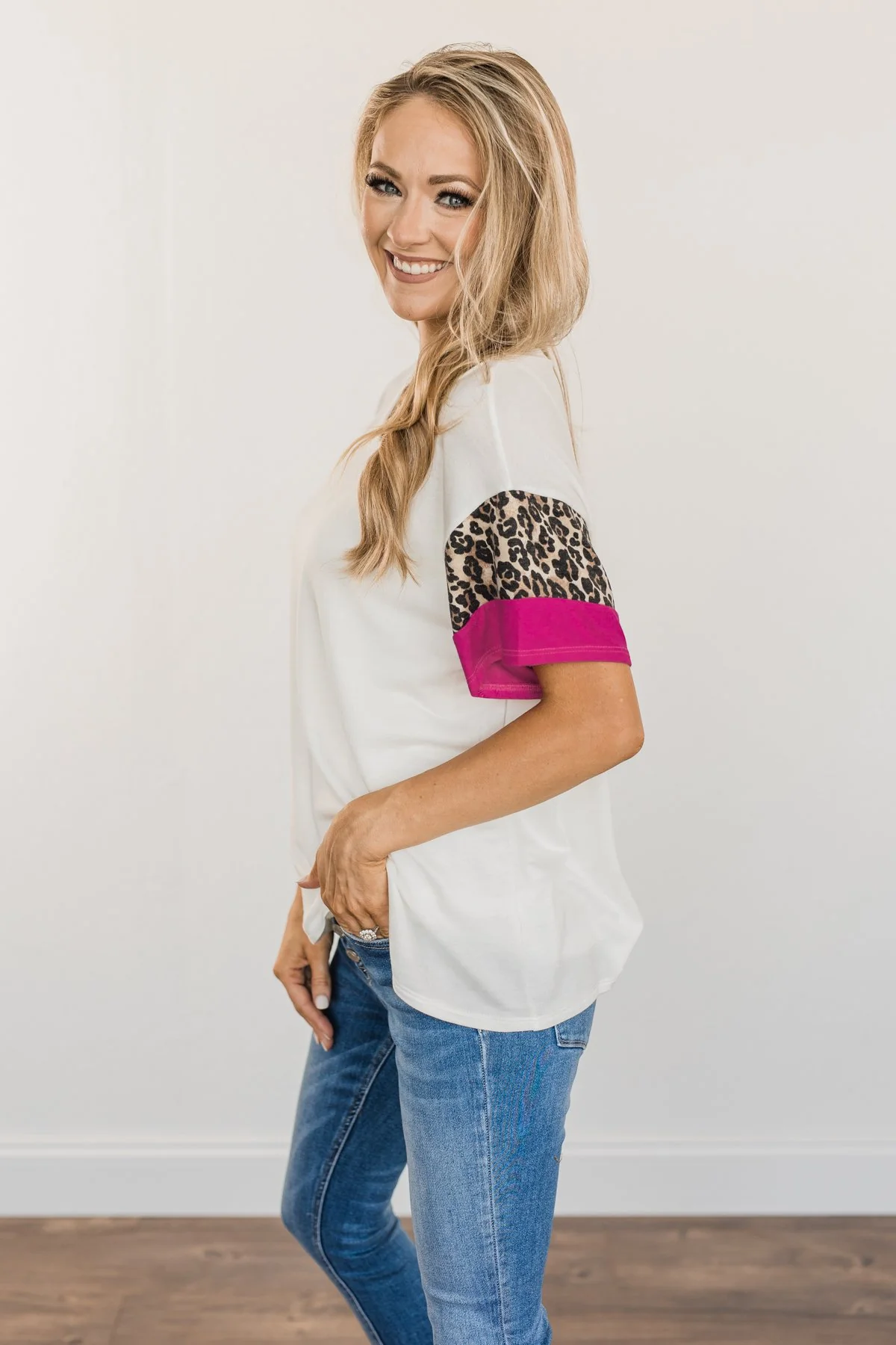 Courageous Hope Color Block Top- Ivory, Leopard & Pink - Image 7