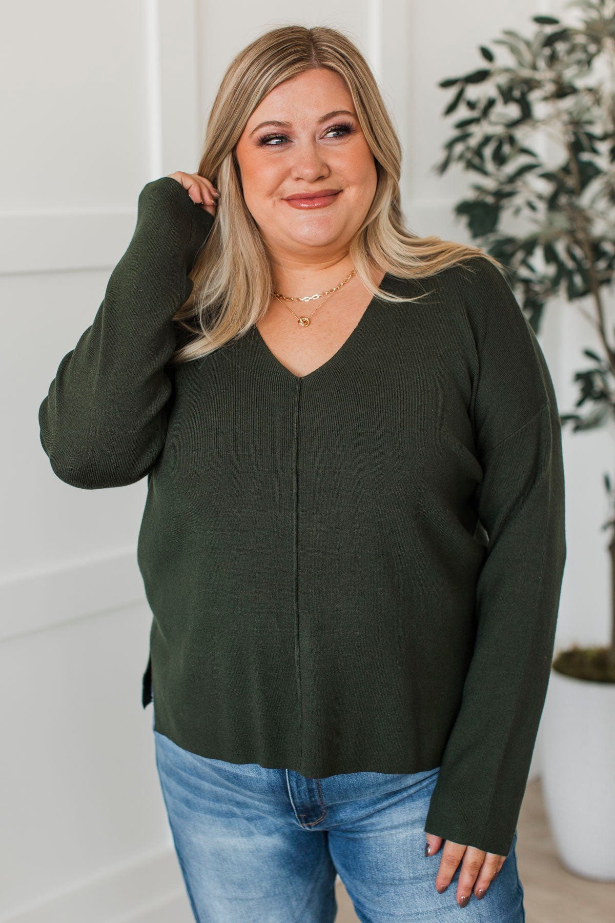Coveted Beauty V-Neck Sweater- Spruce - Image 3