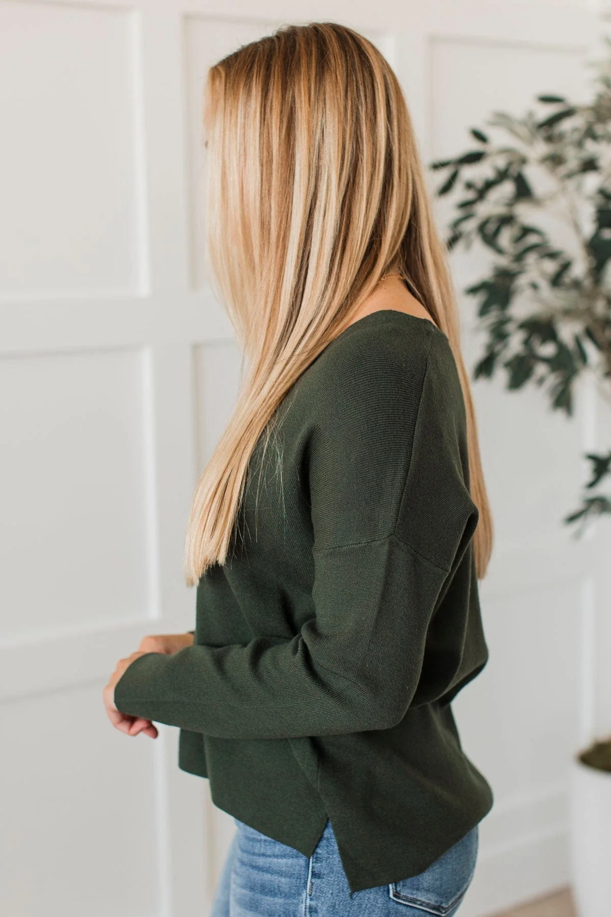 Coveted Beauty V-Neck Sweater- Spruce - Image 4