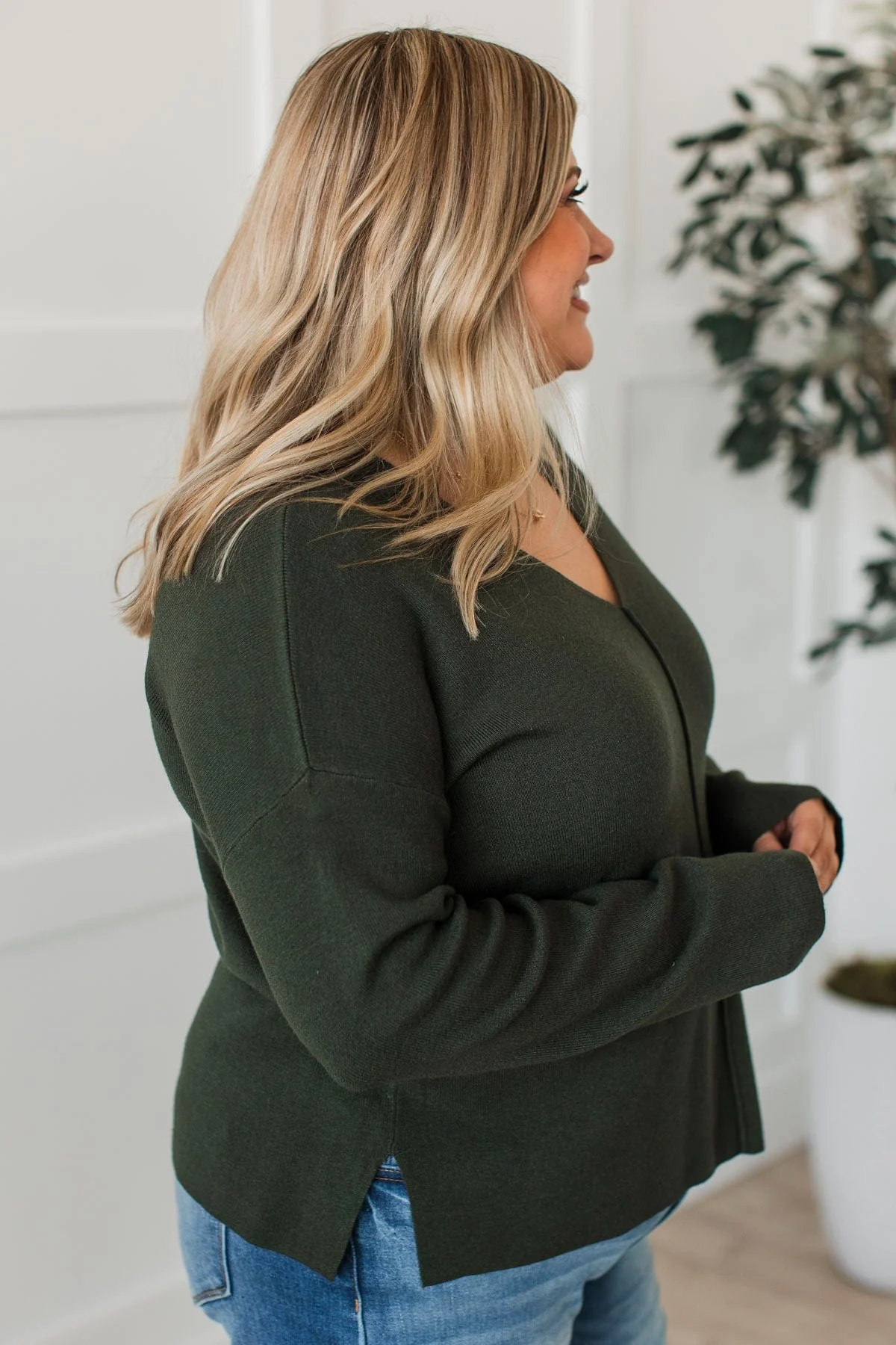 Coveted Beauty V-Neck Sweater- Spruce - Image 5