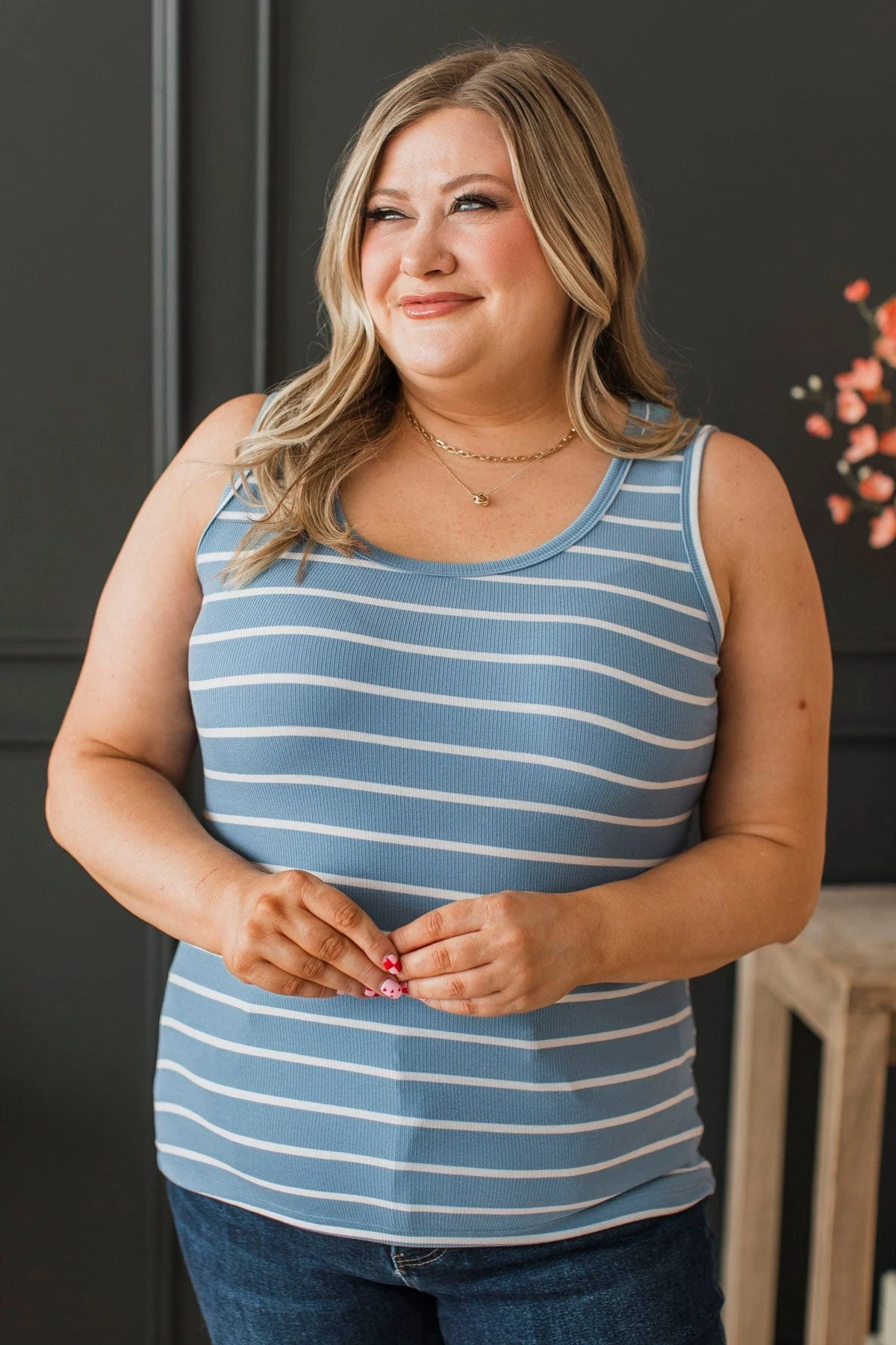 Coveted Love Striped Tank Top- Denim Blue - Image 4