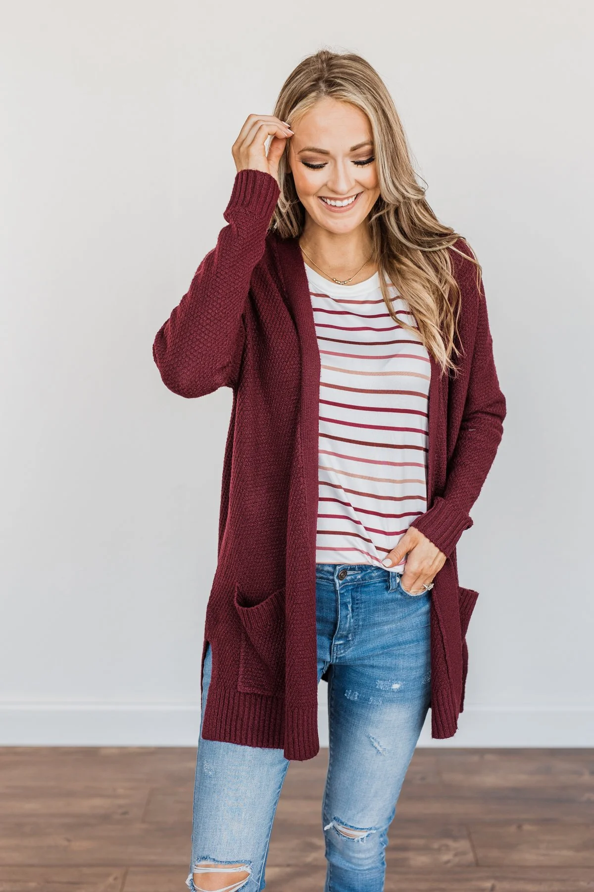 Cozy As Can Be Long Knitted Cardigan- Burgundy - Image 15