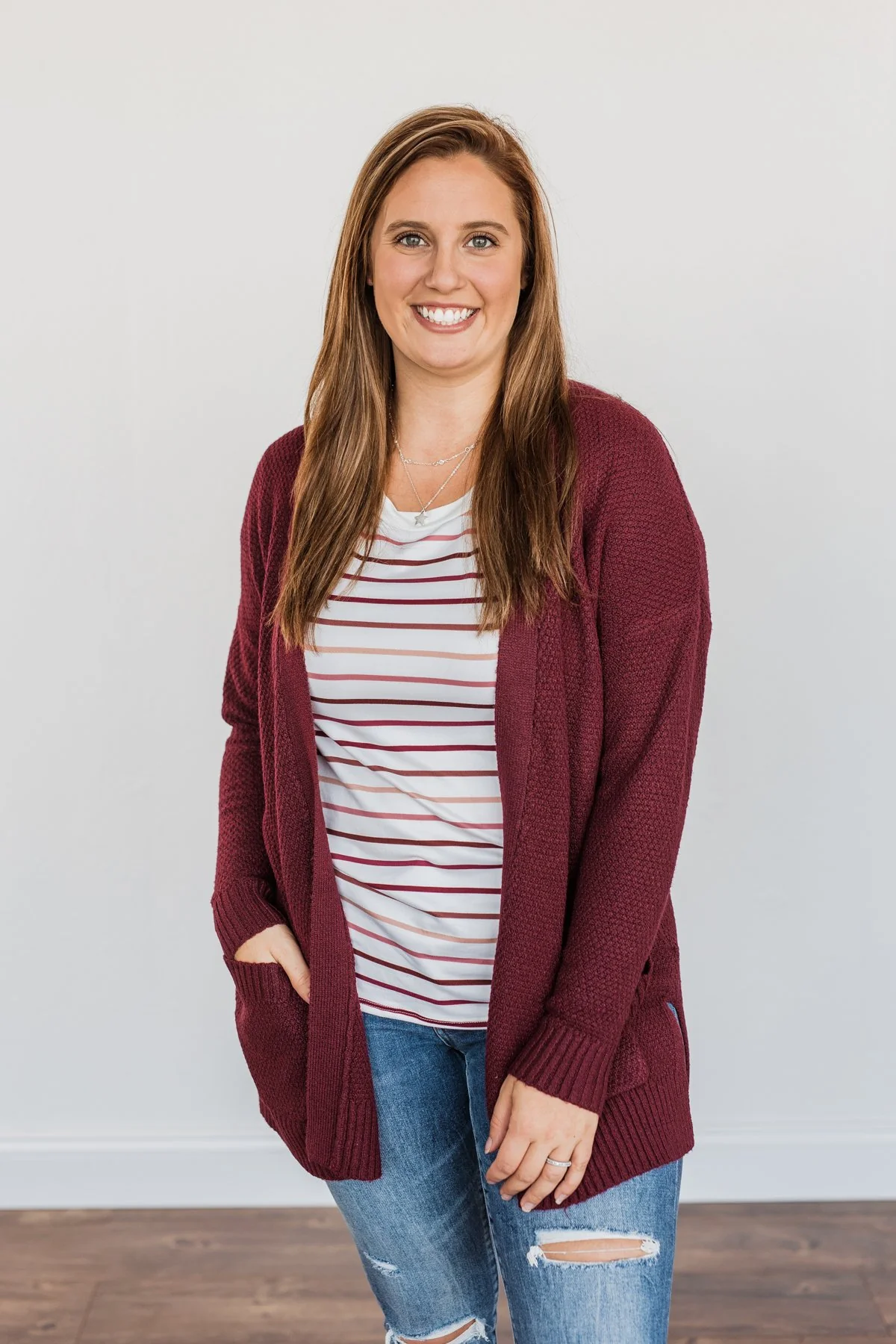 Cozy As Can Be Long Knitted Cardigan- Burgundy - Image 3